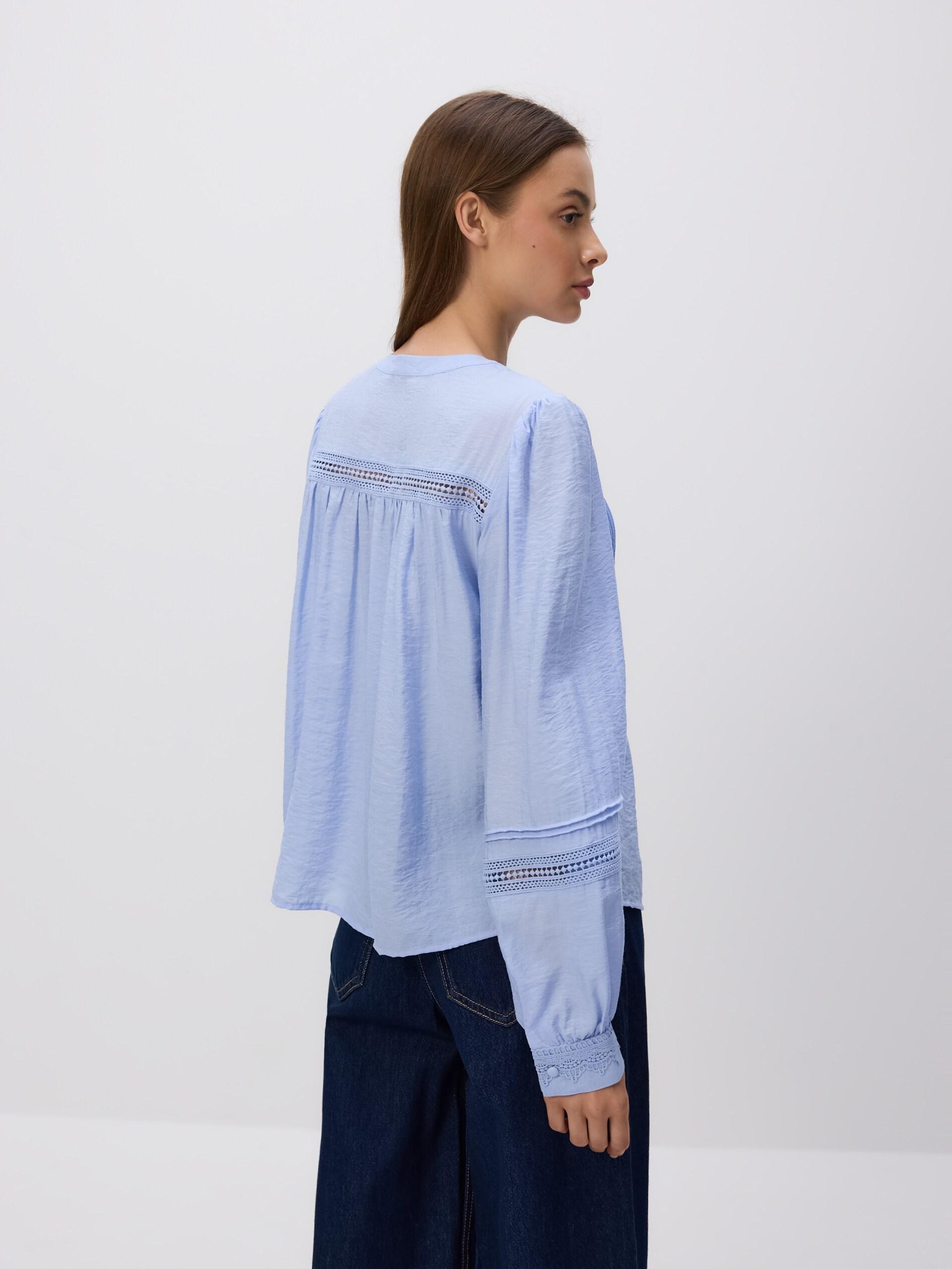 Blue Viscose Rich Blouse With Pleat Detail, Blue, medium