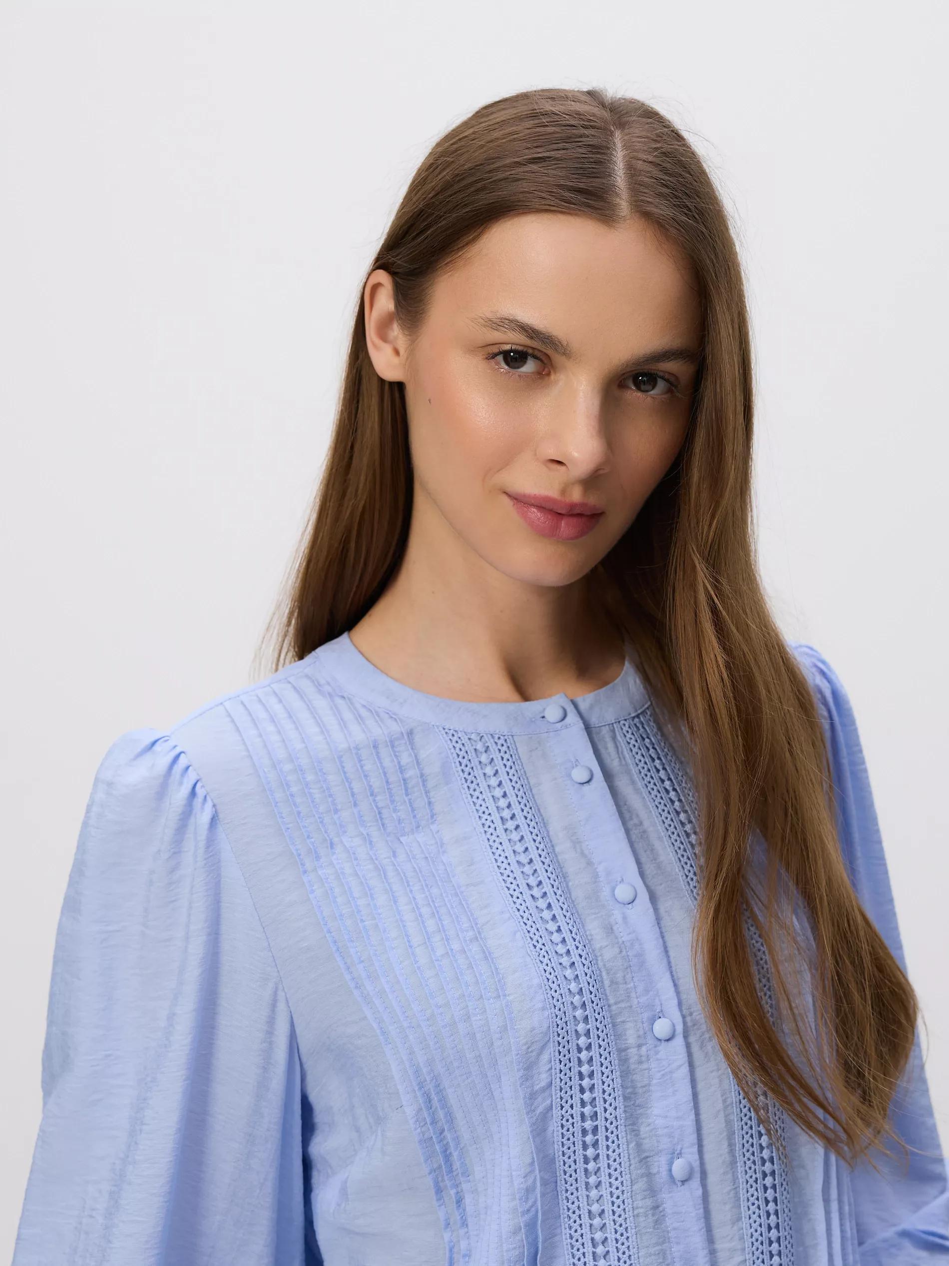 Blue Viscose Rich Blouse With Pleat Detail, Blue, large image number 3