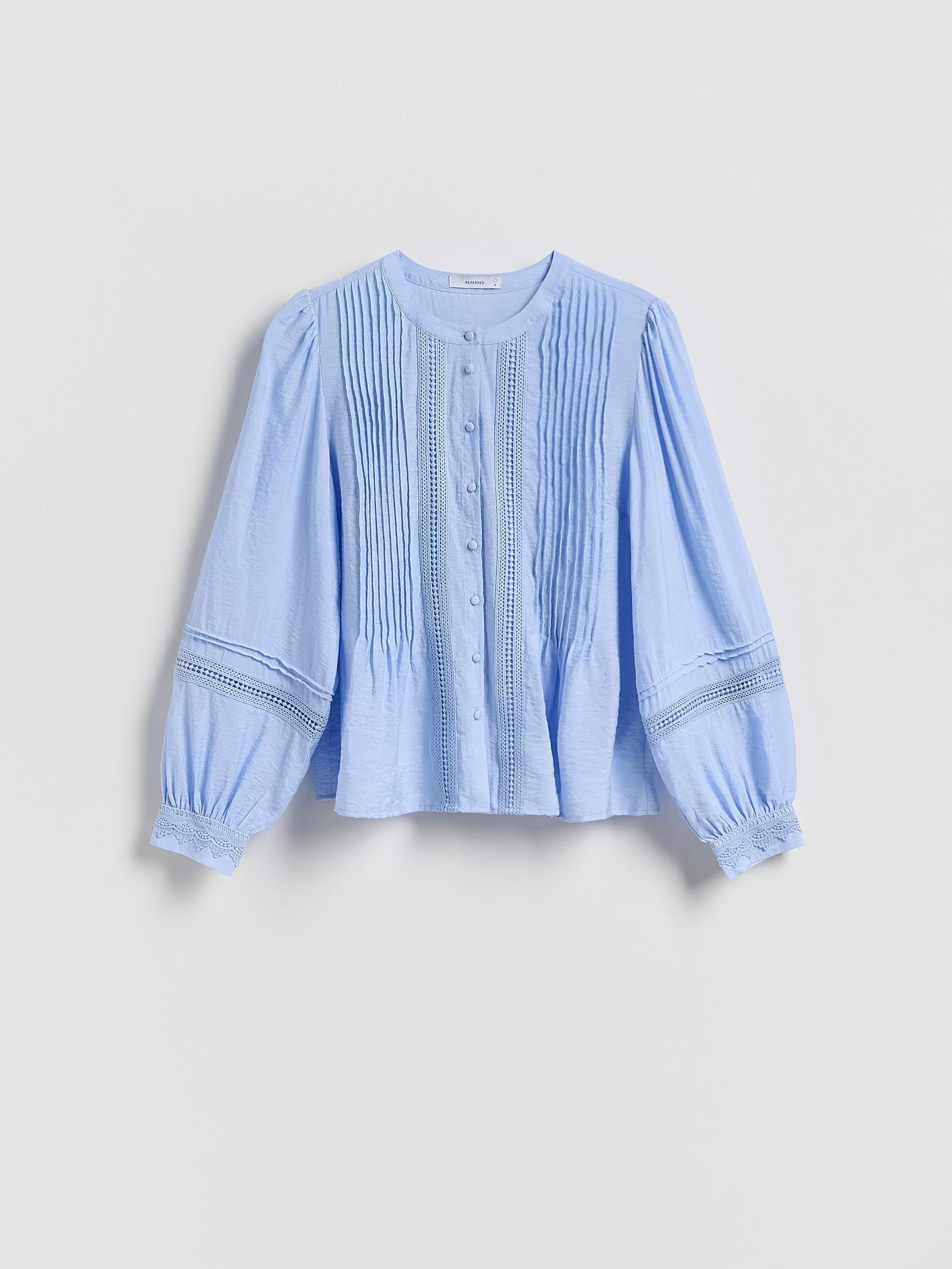 Blue Viscose Rich Blouse With Pleat Detail, Blue, large image number 4
