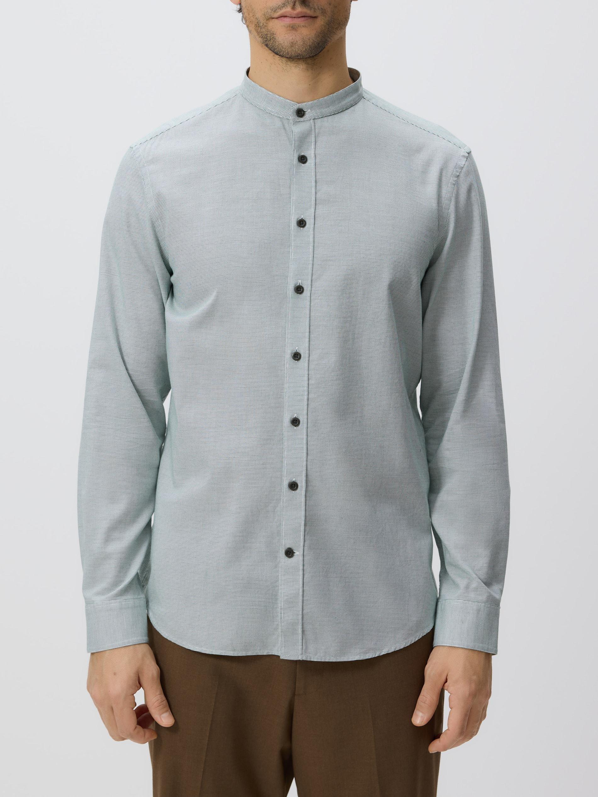 Green Slim Fit Shirt With Stand Up Collar, Green, medium