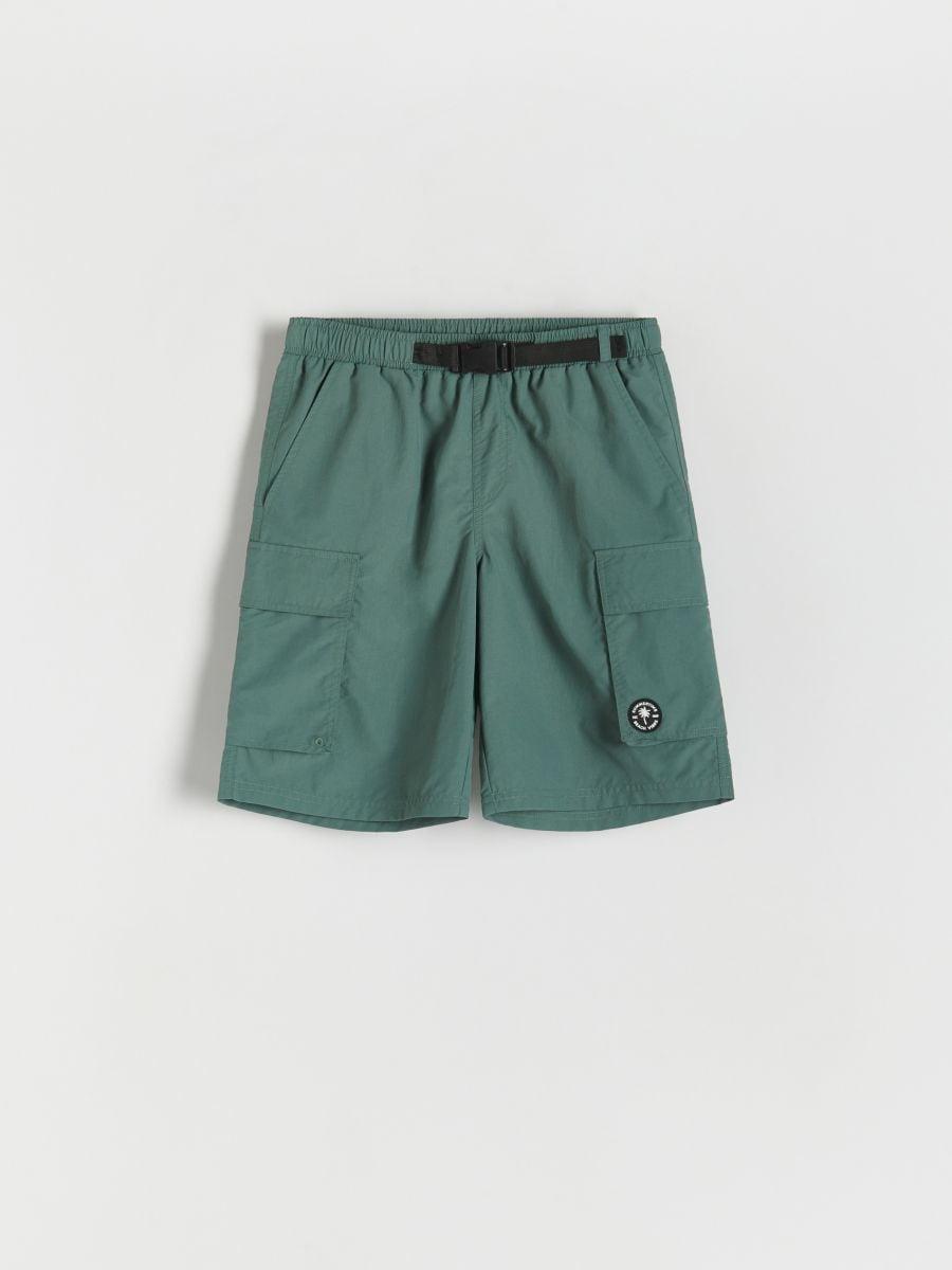 Green Lined Swimming Shorts, Kids Boys, , large image number 0