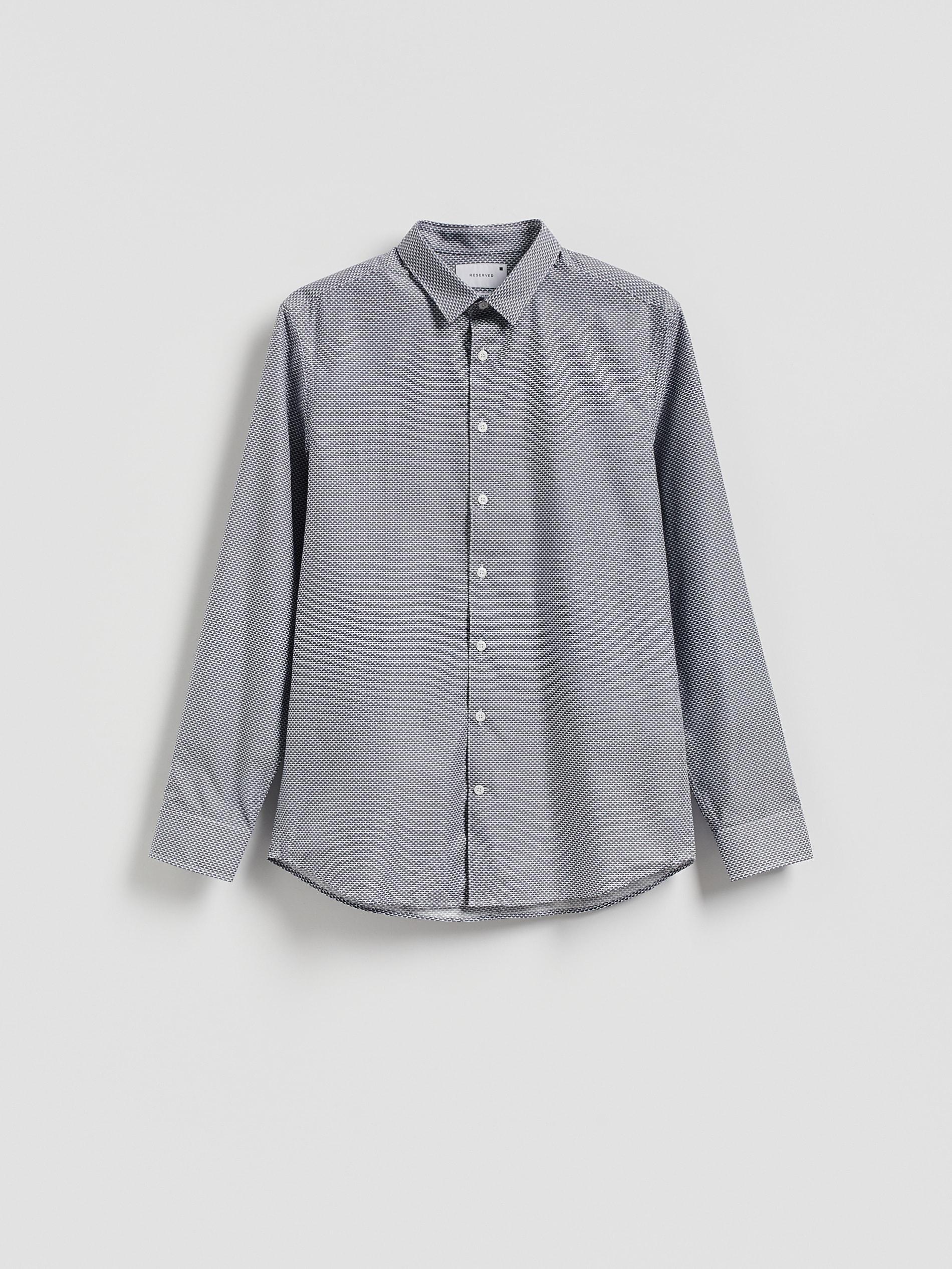 Navy Patterned Slim Fit Shirt, Navy, large image number 0