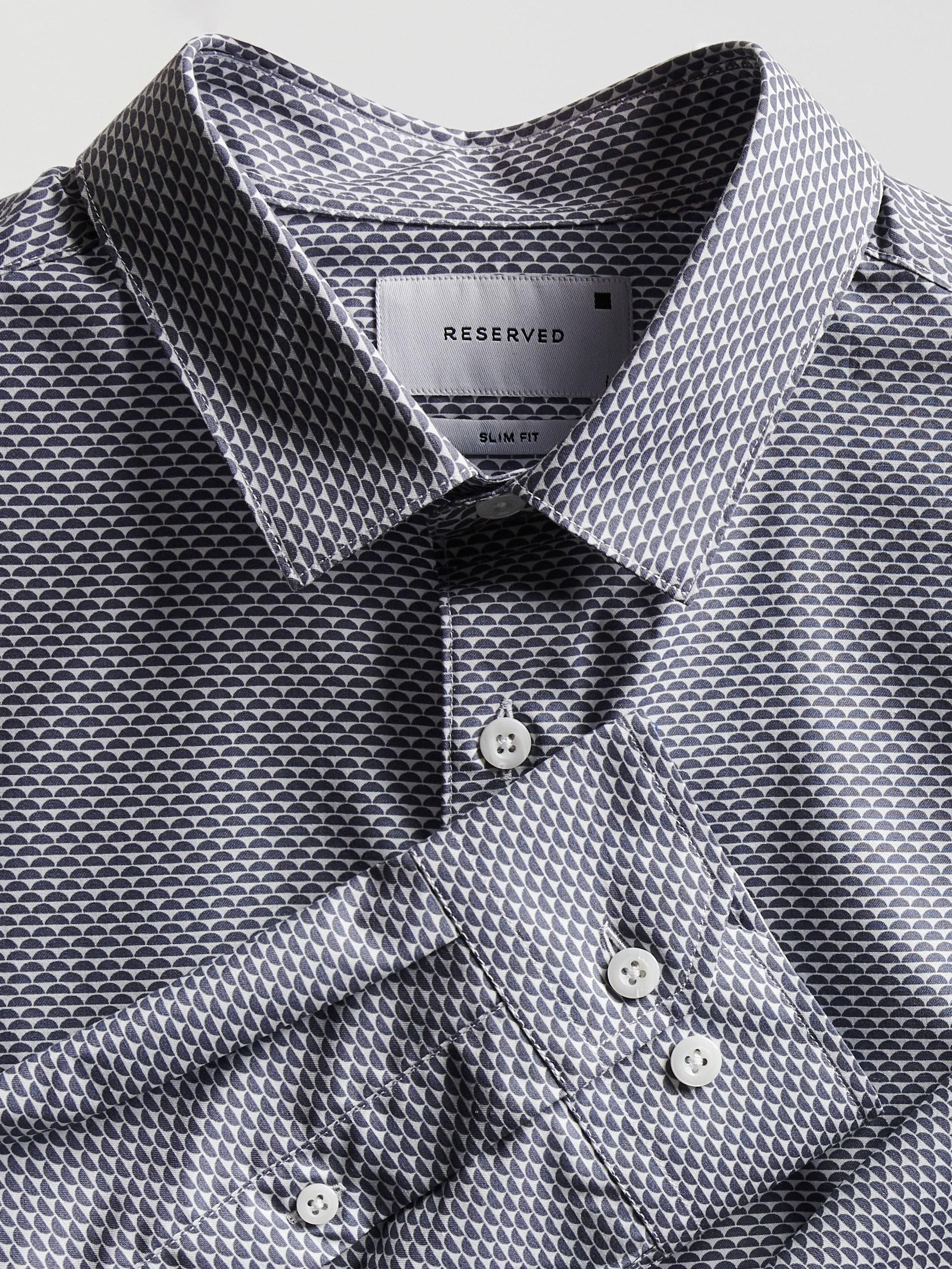 Navy Patterned Slim Fit Shirt, Navy, large image number 1
