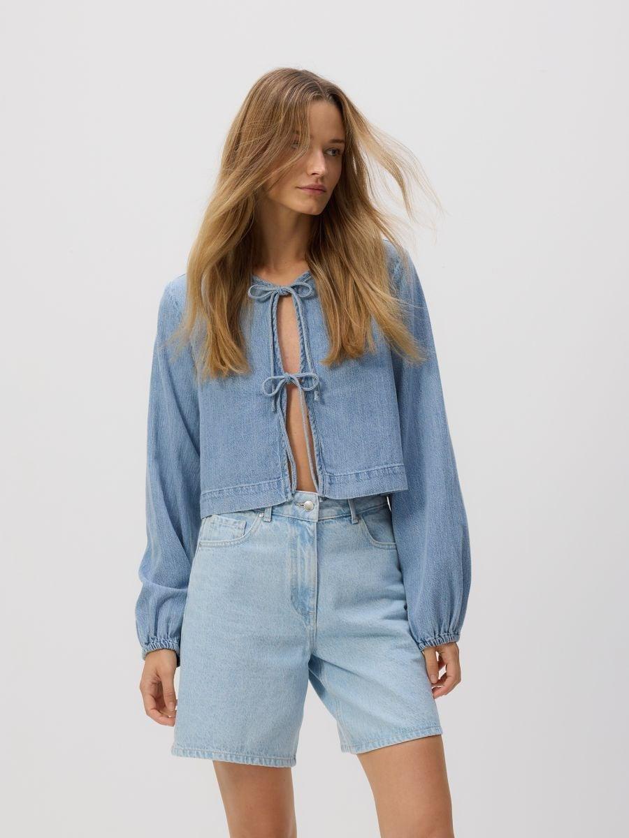 Denim bermuda shorts, , large image number 0