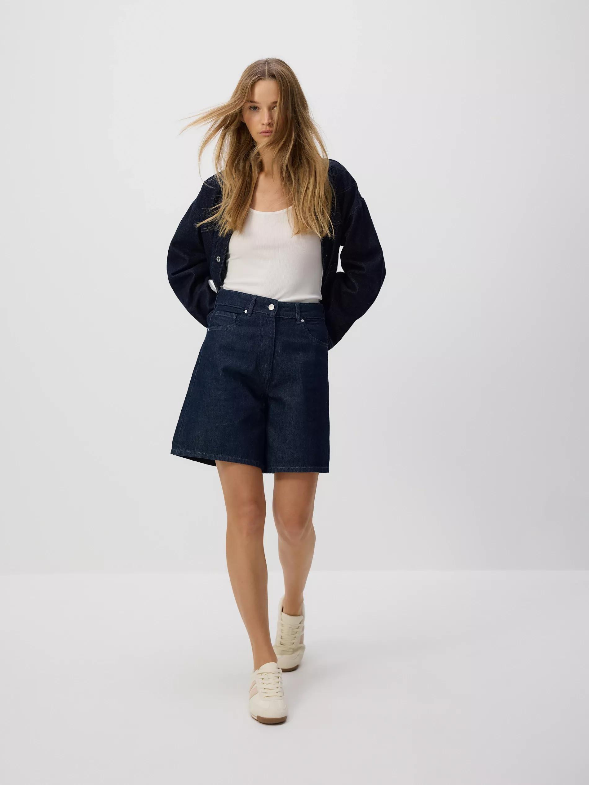 Navy Denim Bermuda Shorts, , large image number 0