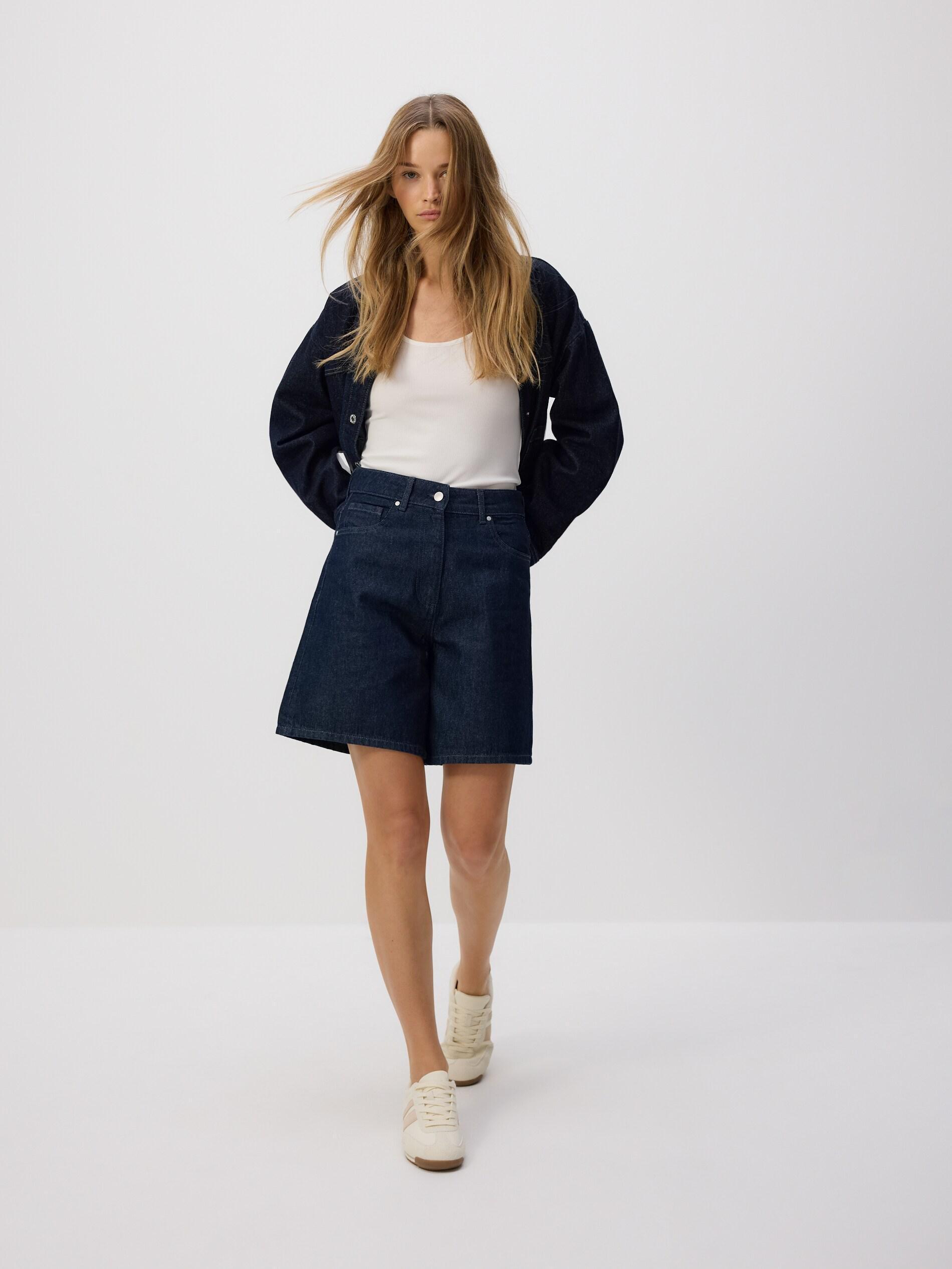 Navy Denim Bermuda Shorts, Navy, medium