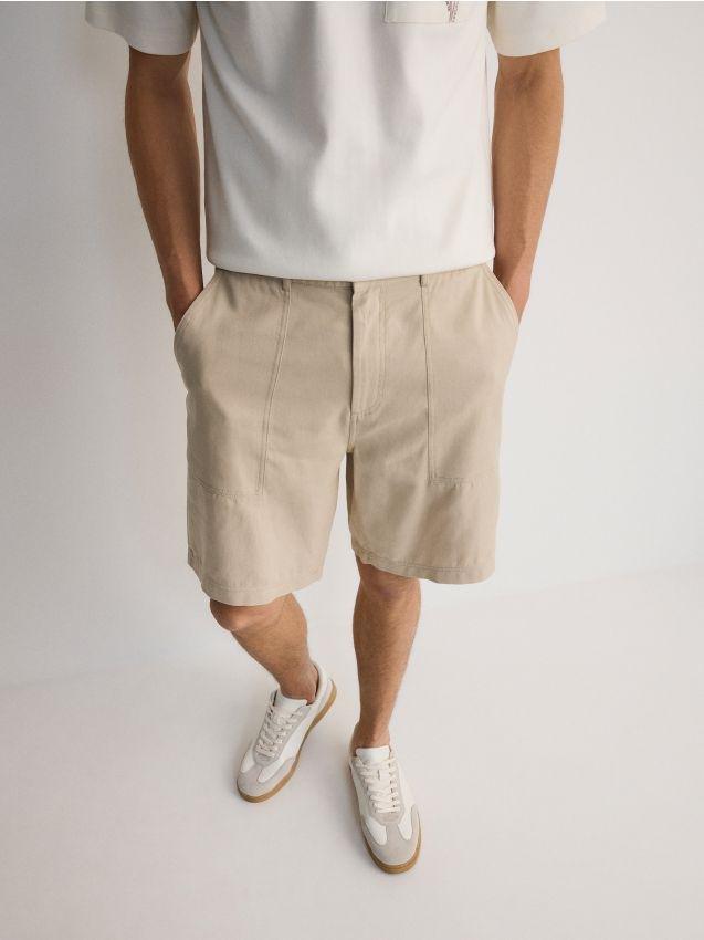Beige Loose Shorts With Linen Blend, , large image number 0