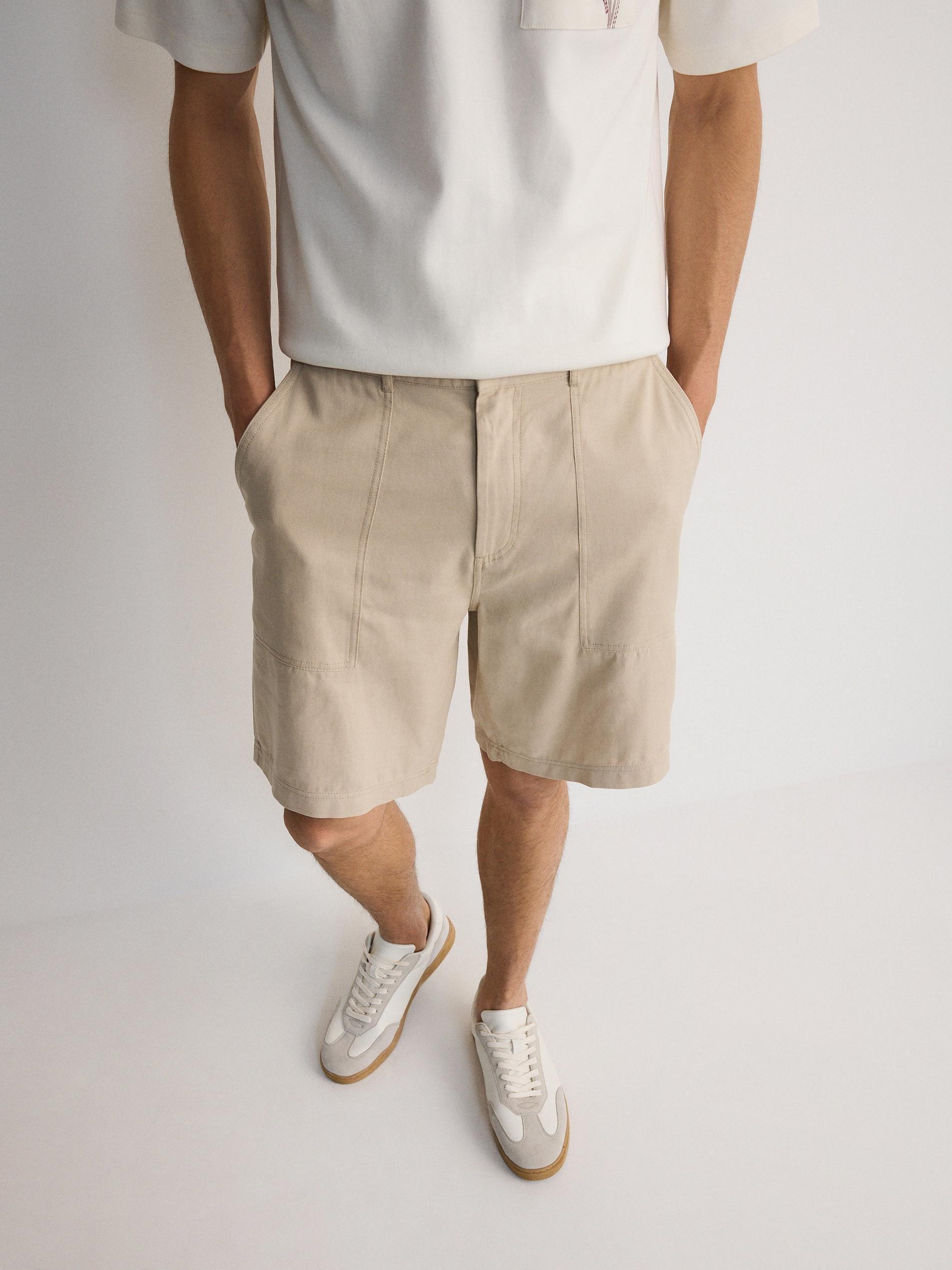 Beige Loose Shorts With Linen Blend, , large image number 1