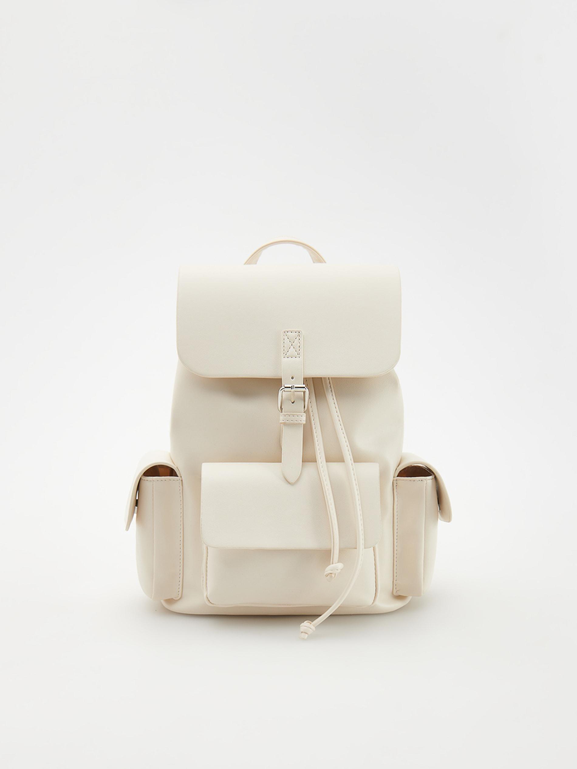 White Faux Leather Backpack, Ivory, large image number 1