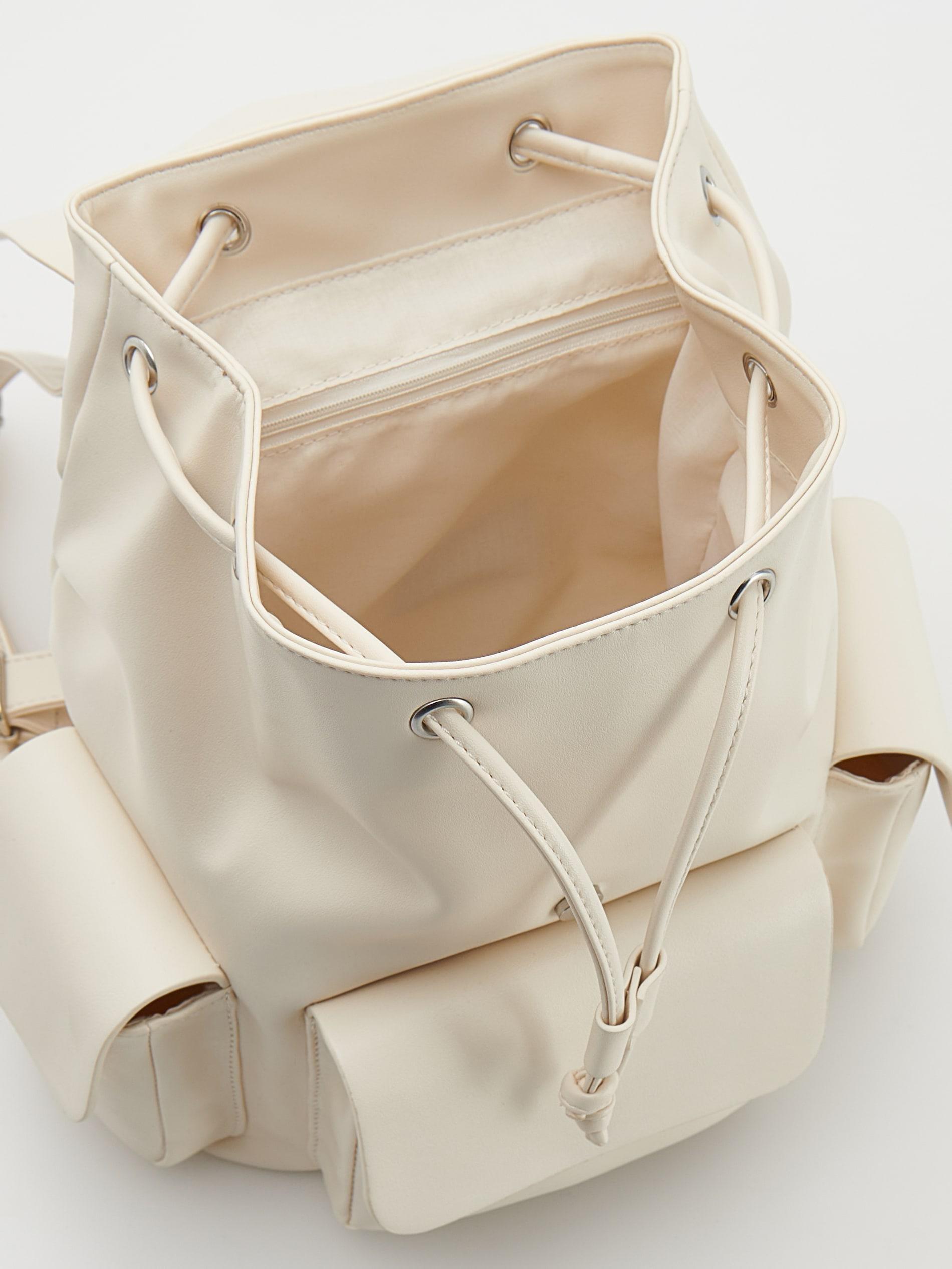 White Faux Leather Backpack, Ivory, large image number 2
