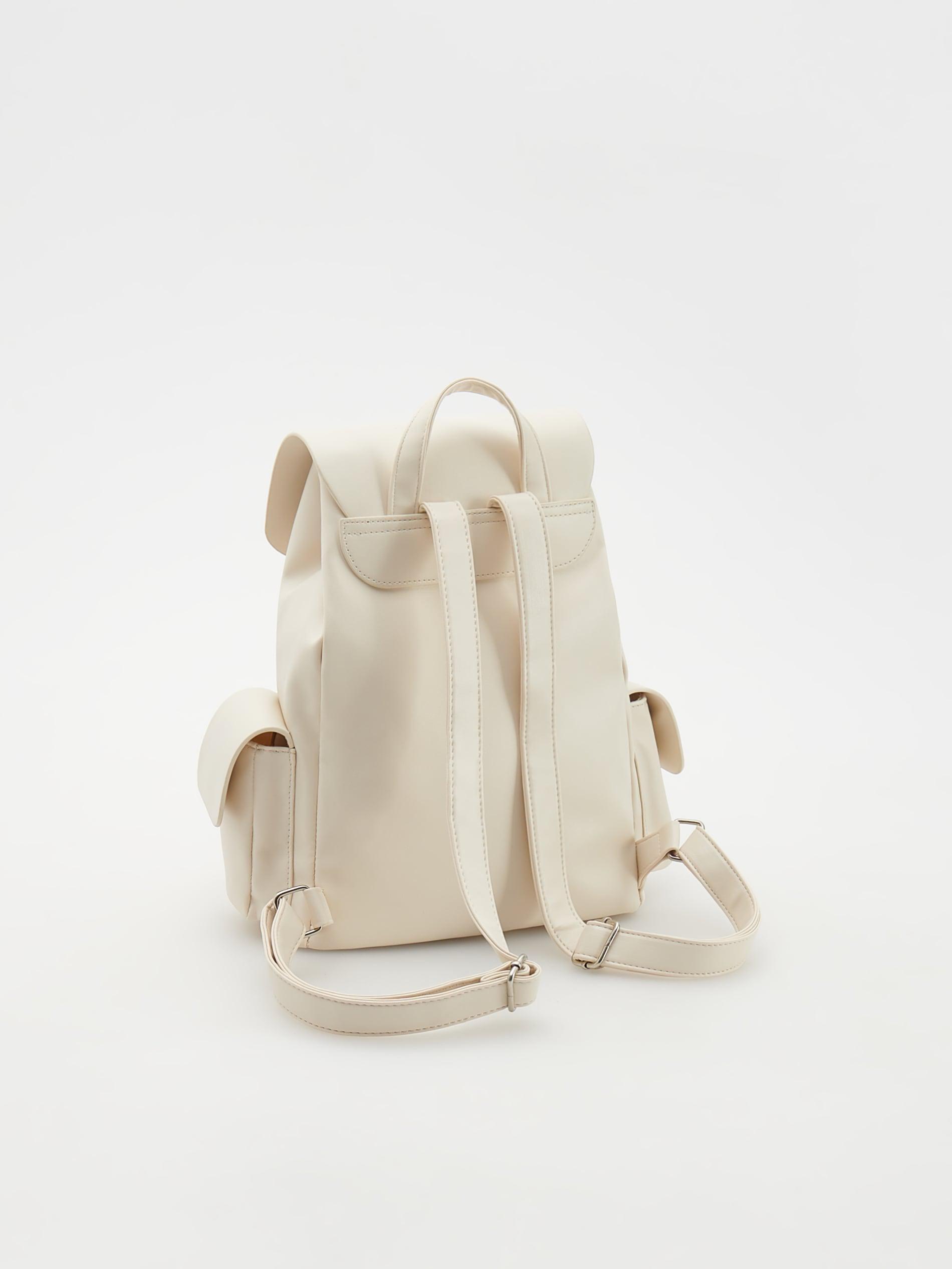White Faux Leather Backpack, Ivory, large image number 3