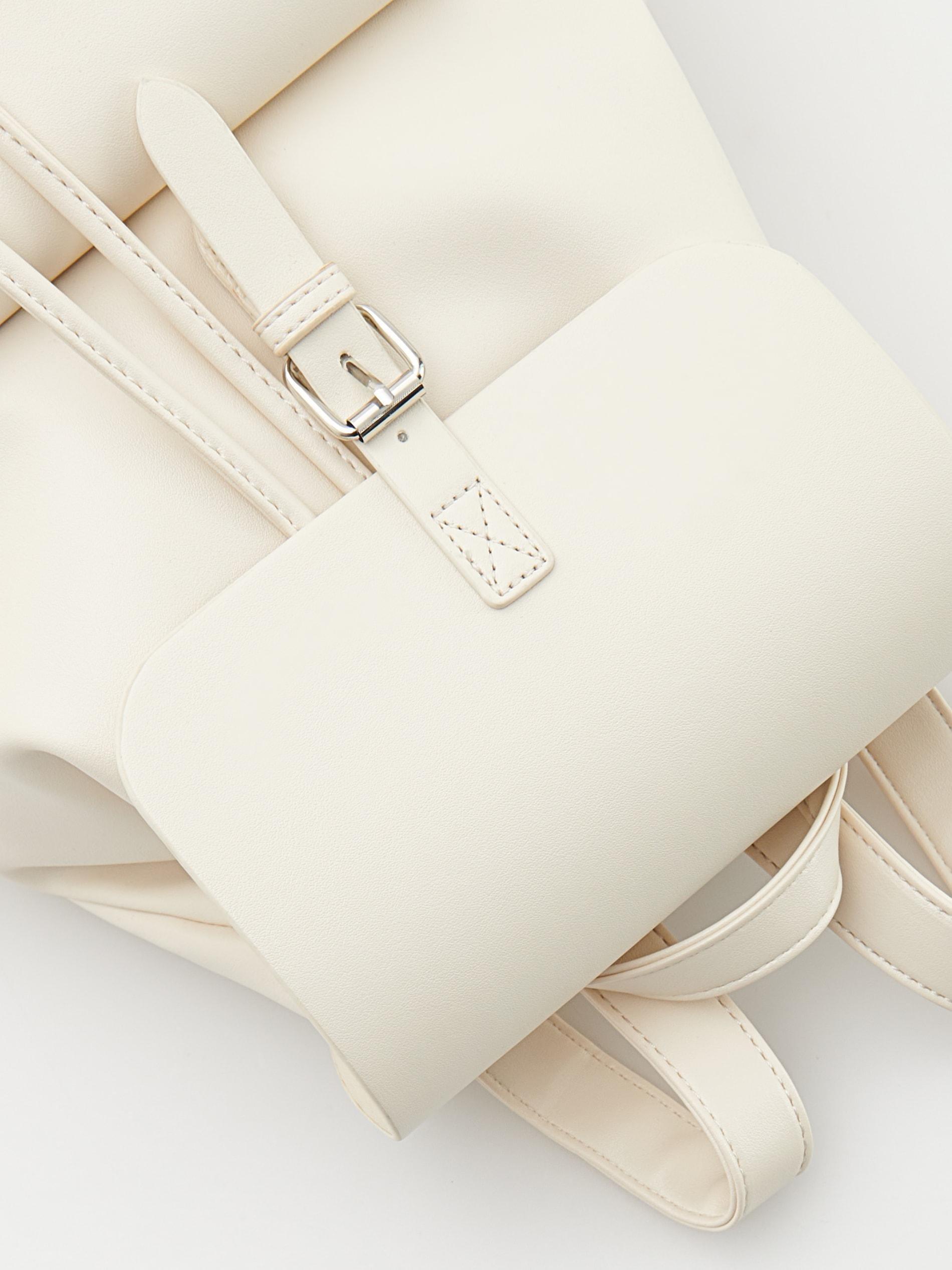 White Faux Leather Backpack, Ivory, large image number 4