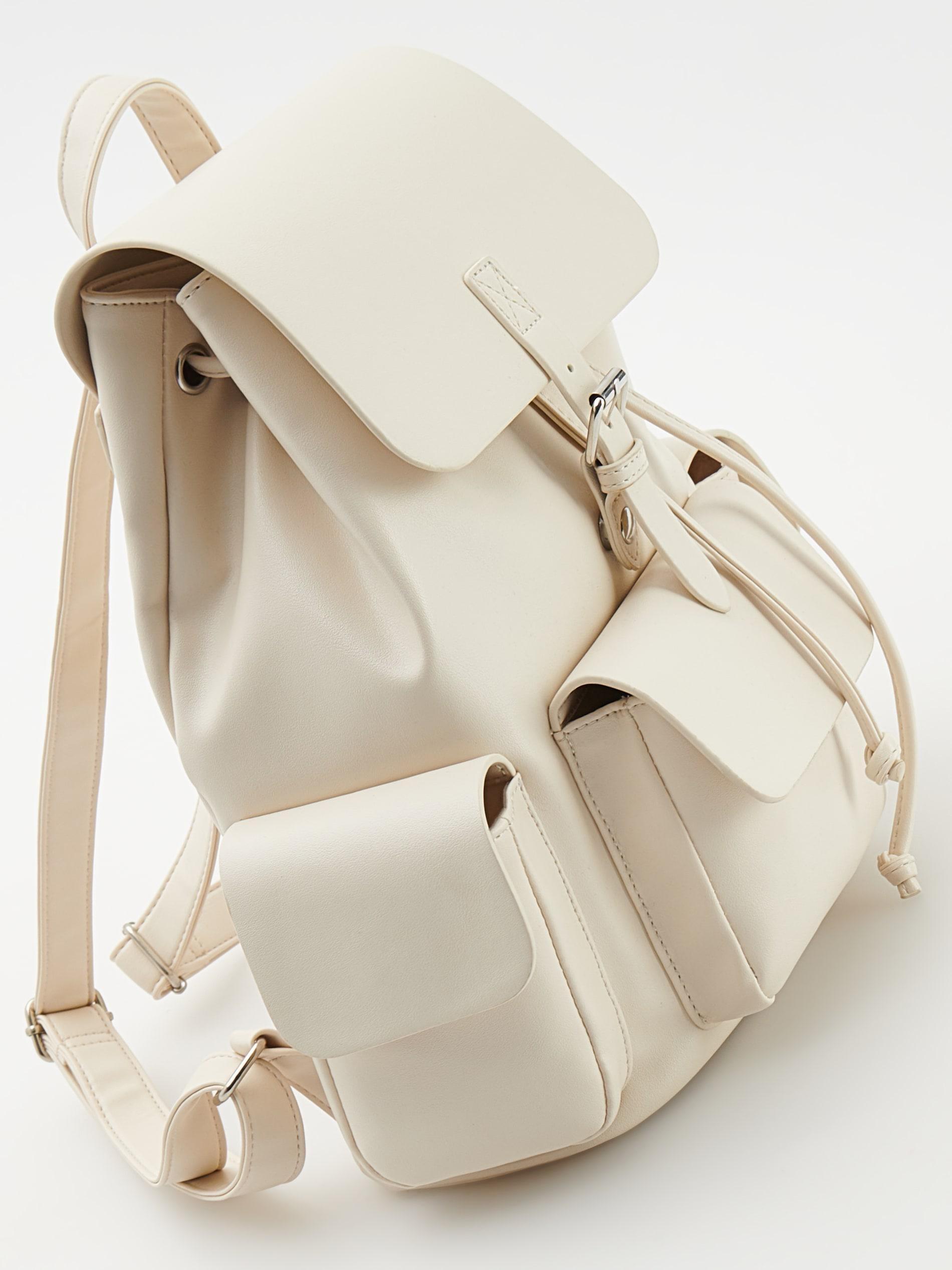 White Faux Leather Backpack, Ivory, large image number 5
