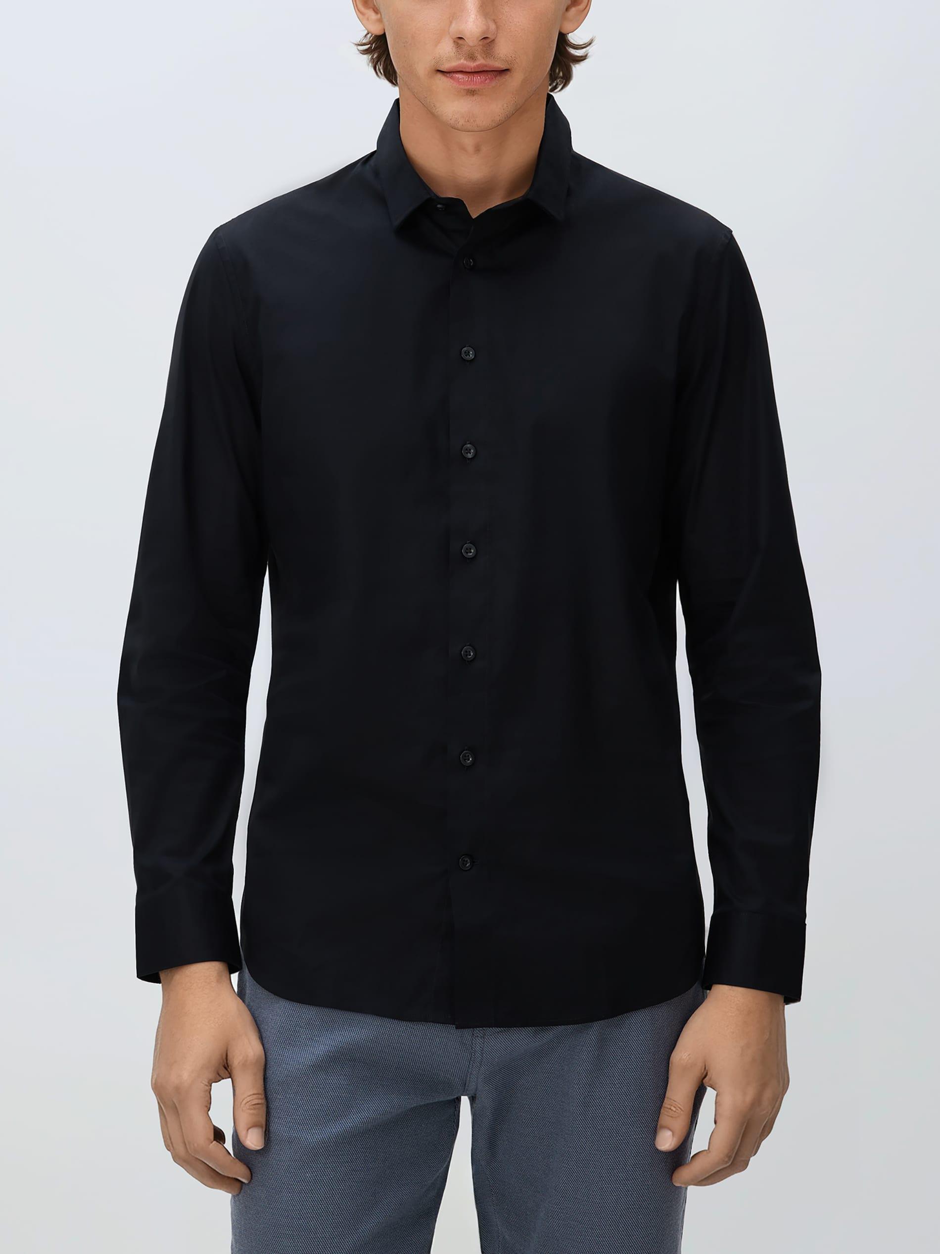 Black Slim Fit Plain Shirt, Black, large image number 1