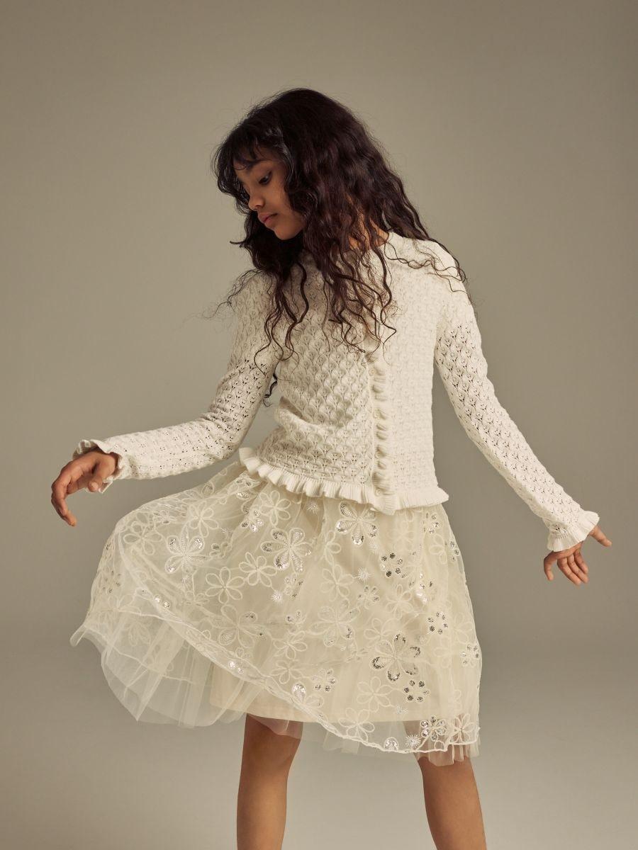 Beige Tulle Skirt With Sequins, Ivory, large image number 1