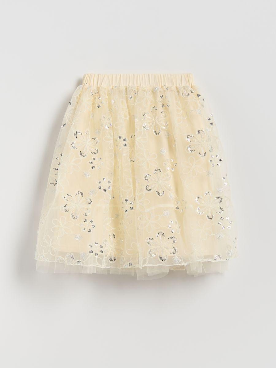 Beige Tulle Skirt With Sequins, Ivory, large image number 2