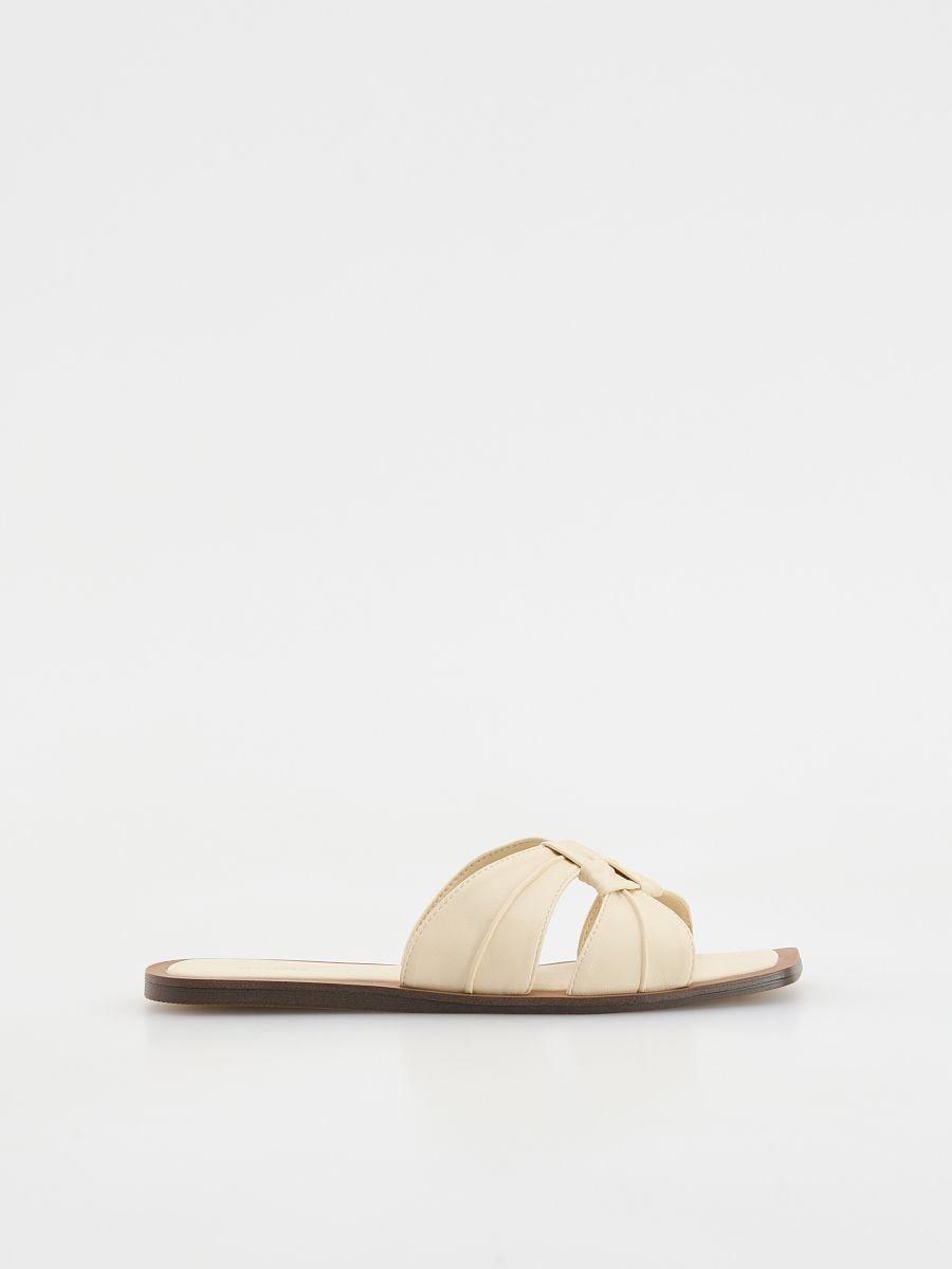 Cream Mules With Straps, , medium