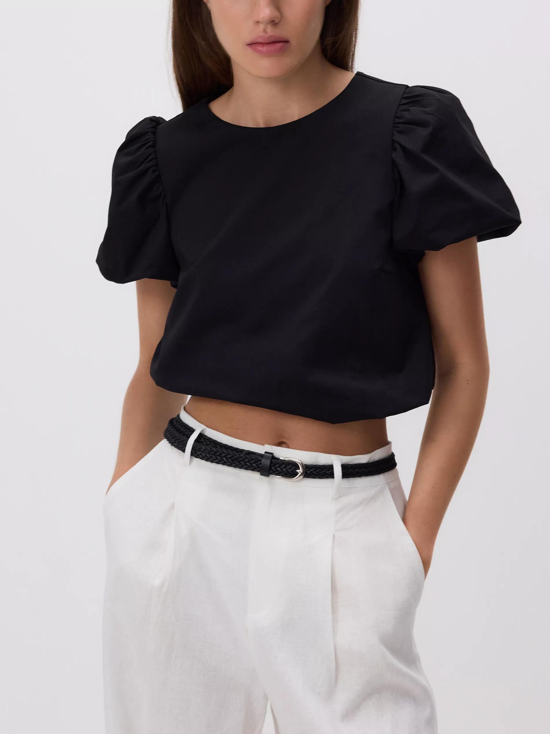 Black Puff Sleeve Top, , large image number 0