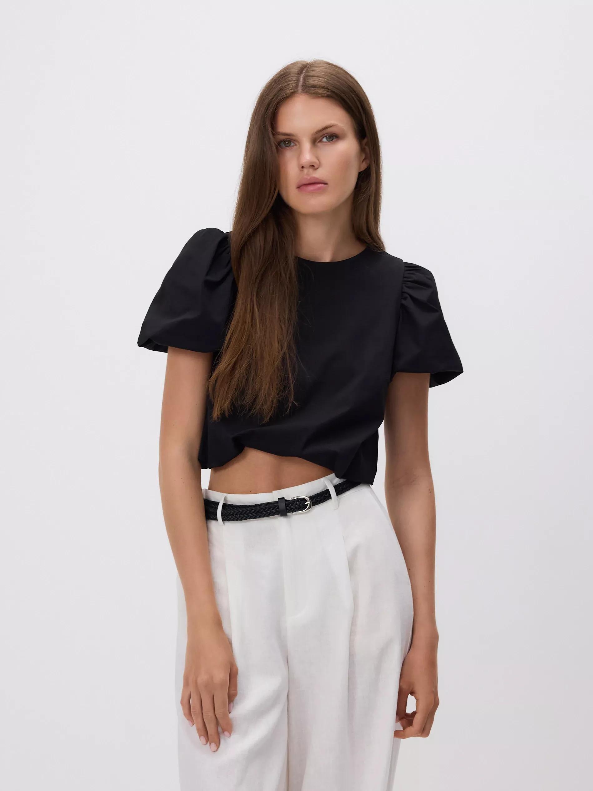 Black Puff Sleeve Top, , large image number 1