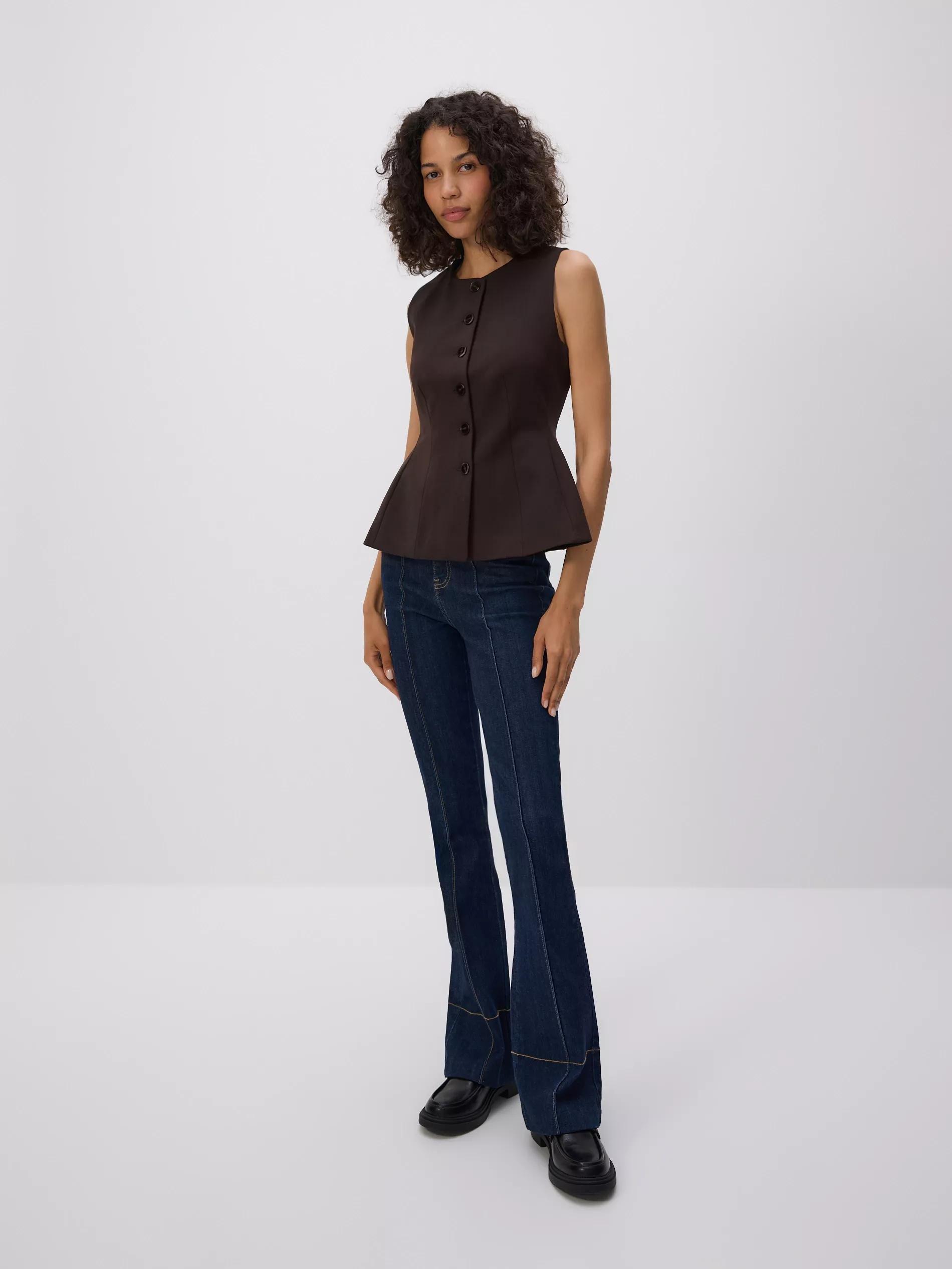 DARK BROWN Viscose rich vest, Brown, large image number 2