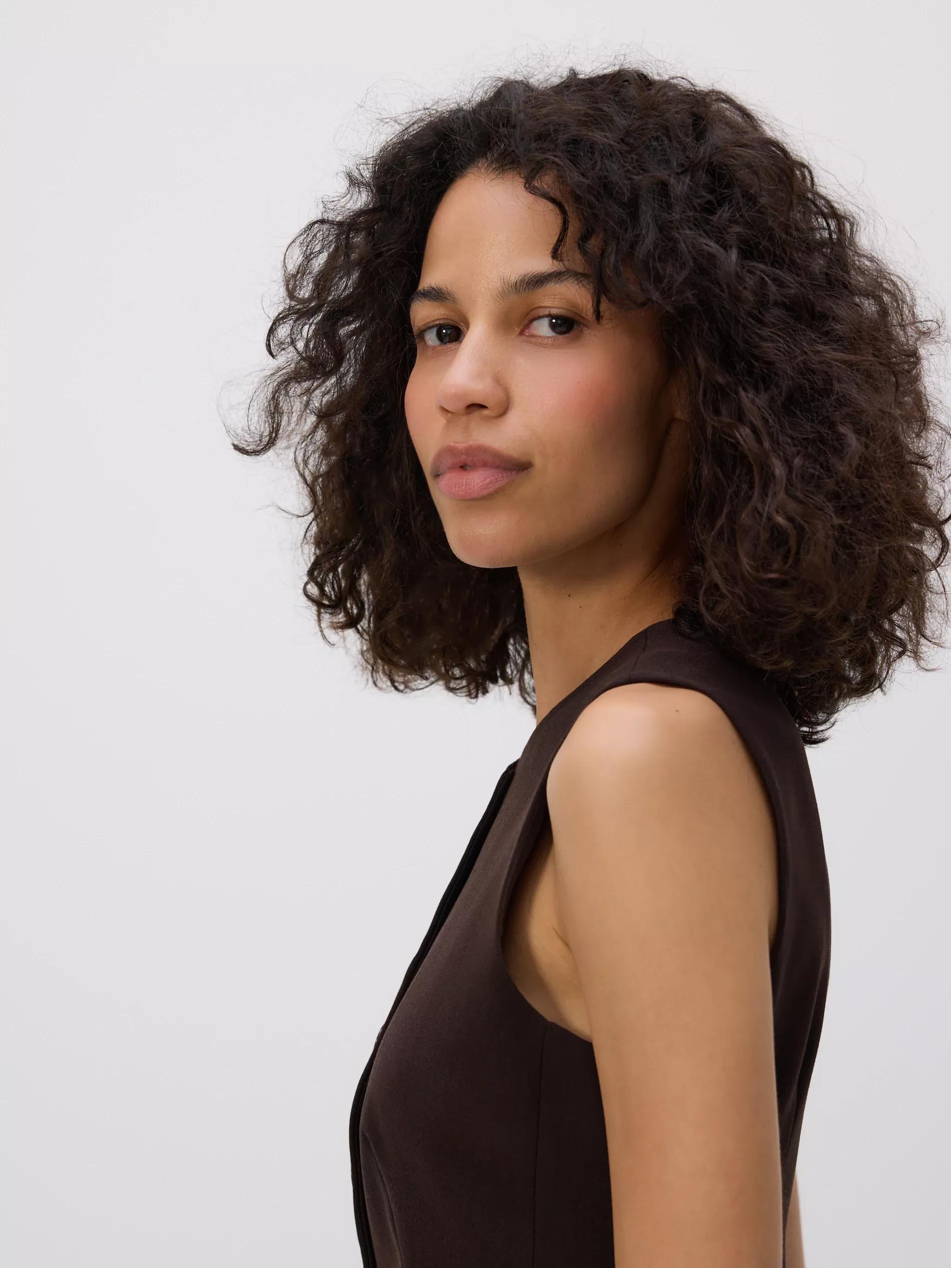 DARK BROWN Viscose rich vest, Brown, large image number 3