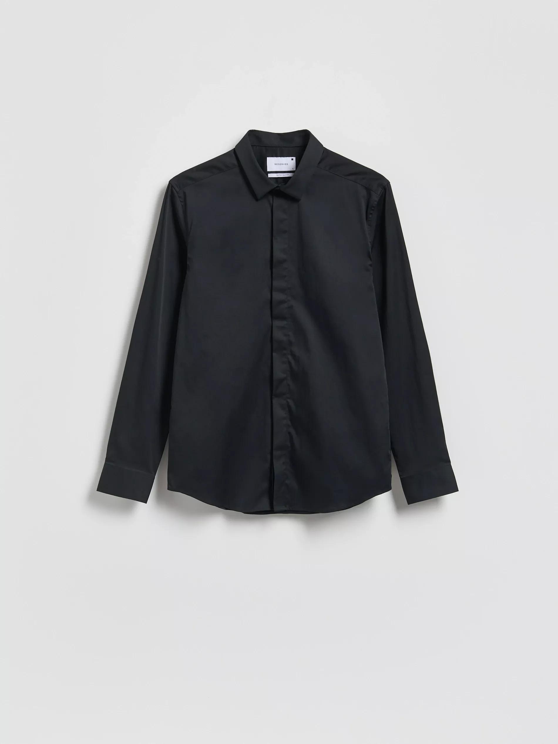 Black Super Slim Fit Plain Shirt, Black, large image number 0