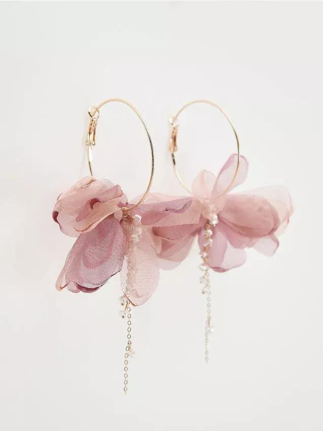MULTICOLOR Hoop earrings with flower-shaped detail, Multicolor, large image number 0
