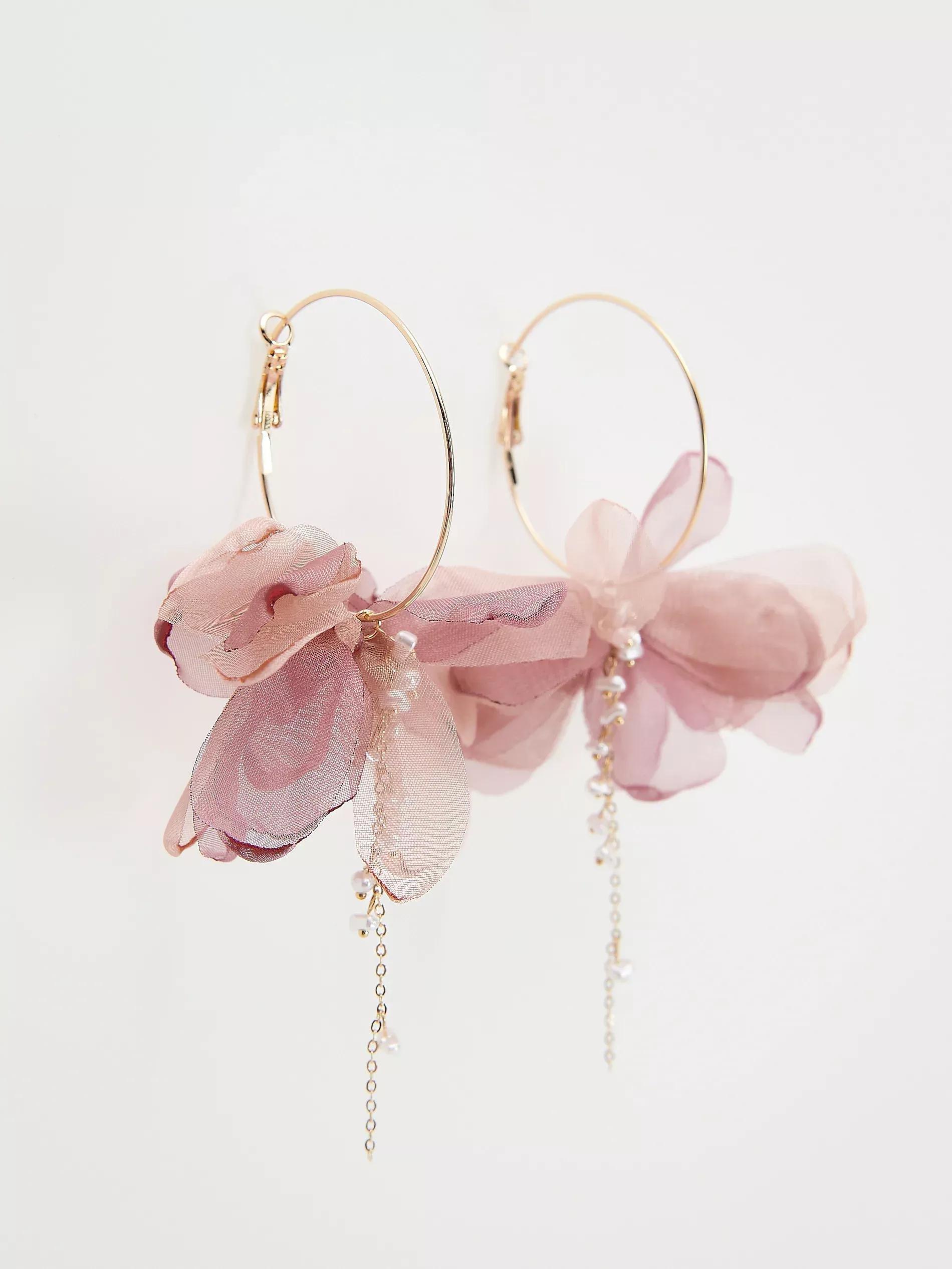 MULTICOLOR Hoop earrings with flower-shaped detail, Multicolor, large image number 1