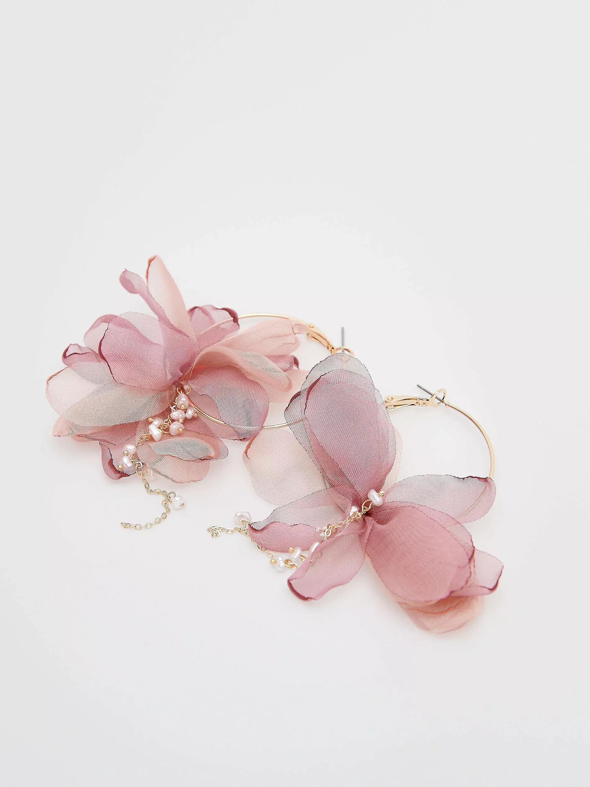MULTICOLOR Hoop earrings with flower-shaped detail, Multicolor, large image number 3