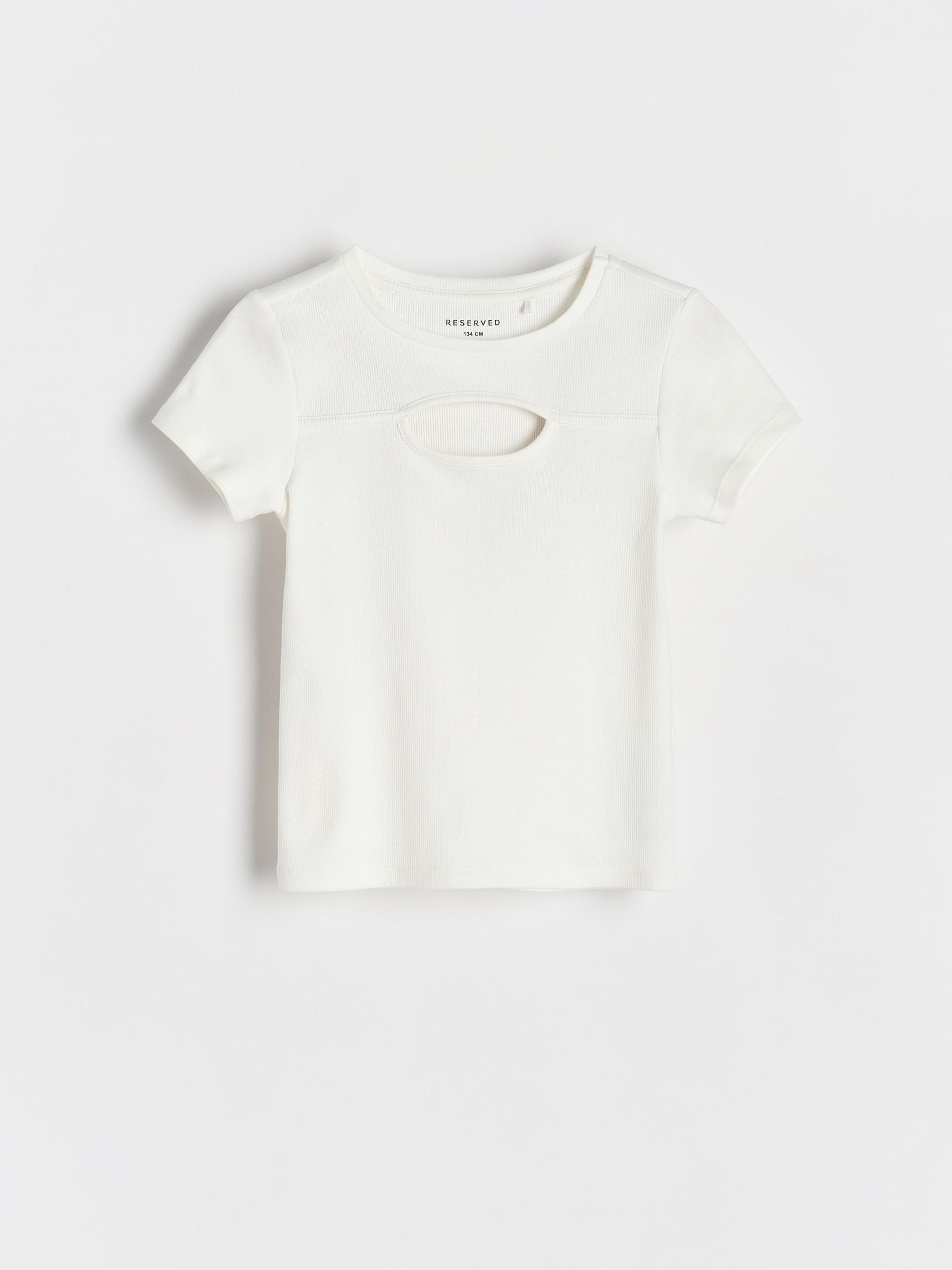 Cream Striped Knit T-Shirt With Deep Back Neckline, Ivory, large image number 2