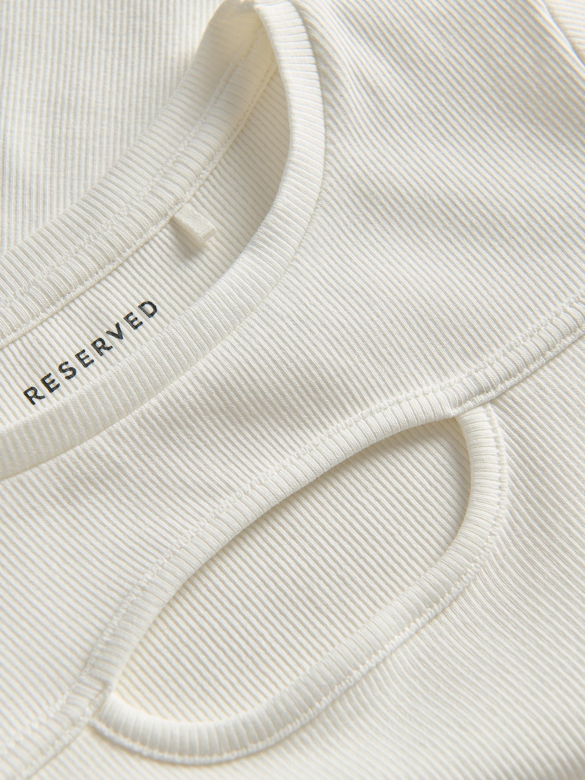 Cream Striped Knit T-Shirt With Deep Back Neckline, Ivory, large image number 5