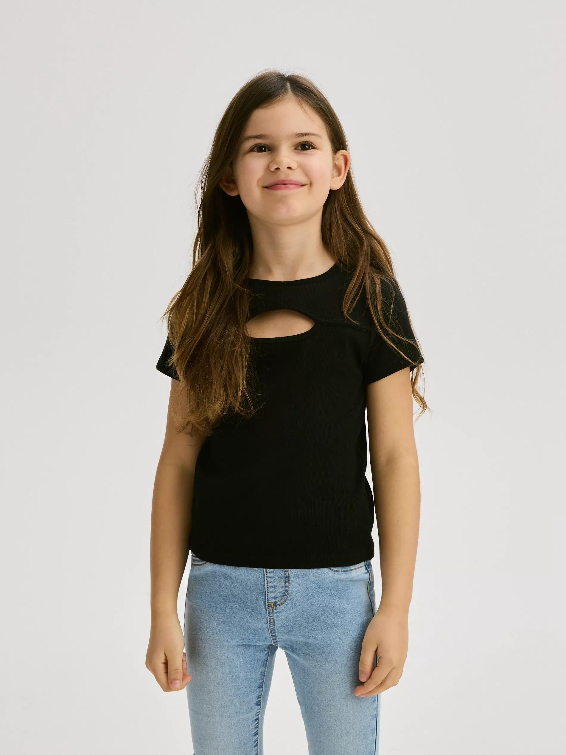 Black Striped Knit T-Shirt With Deep Back Neckline, Black, large image number 3