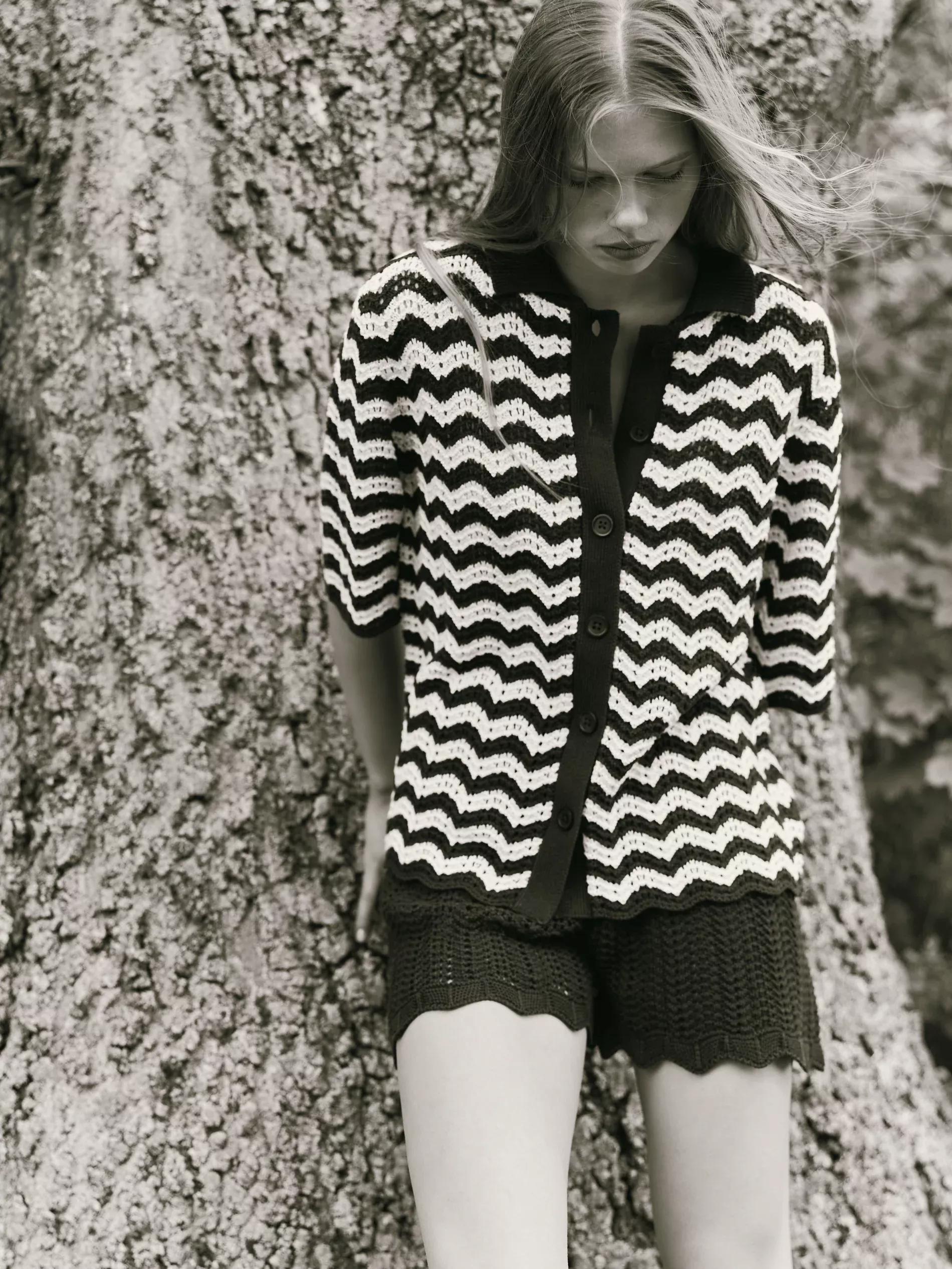 Brown Openwork Cardigan With Collar, , large image number 0