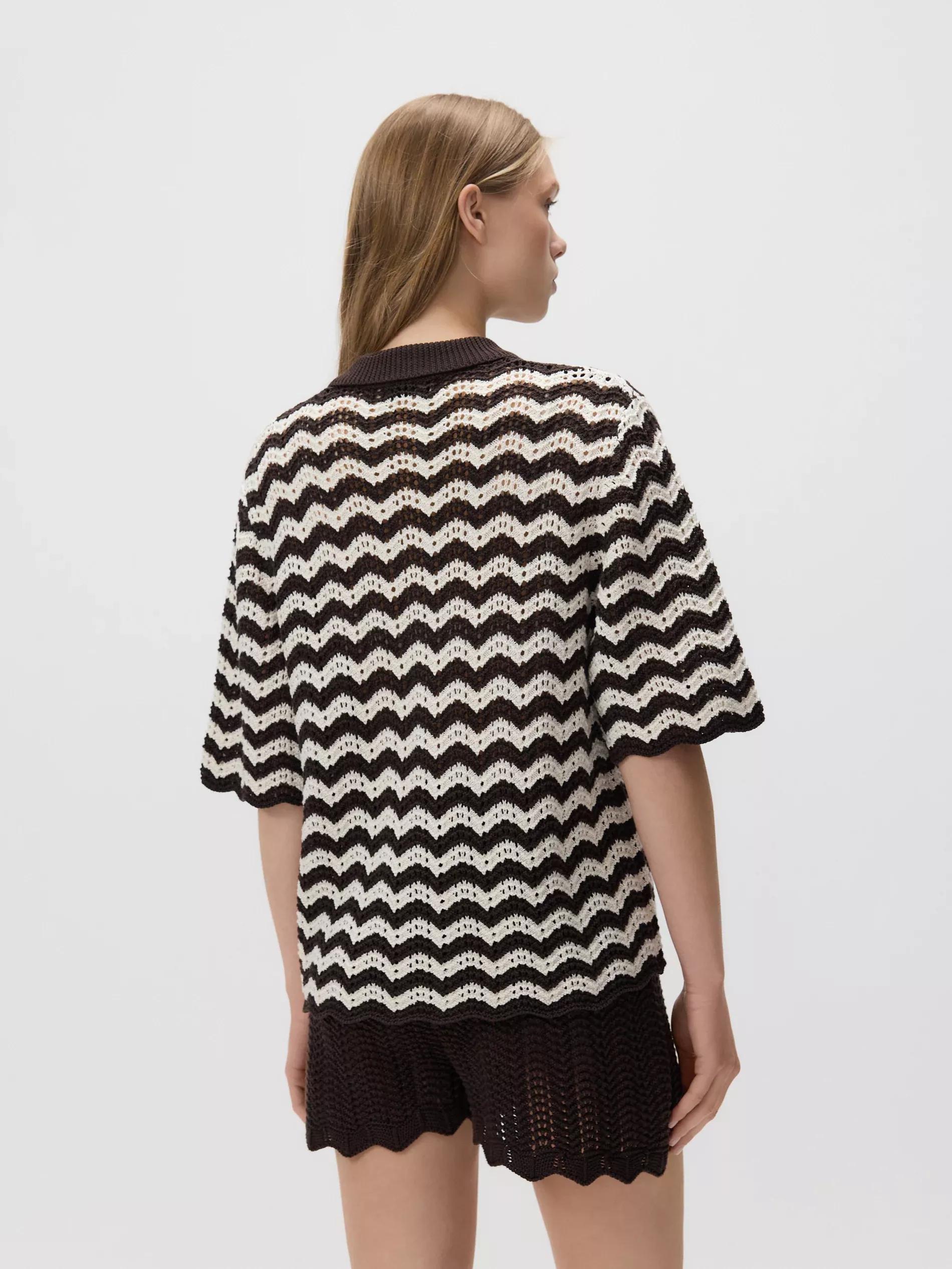 Brown Openwork Cardigan With Collar, , large image number 3