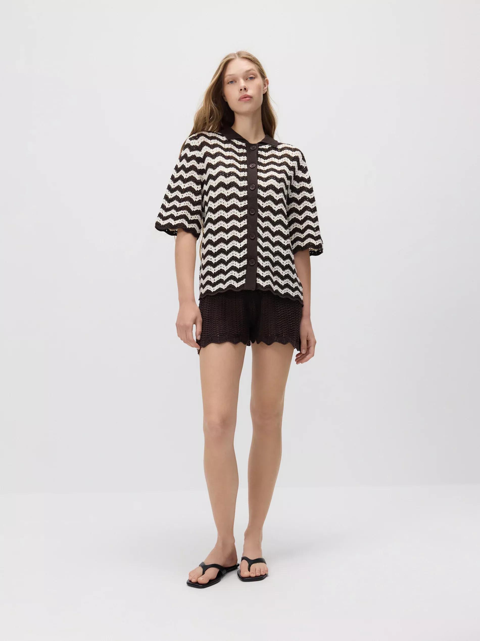 Brown Openwork Cardigan With Collar, , large image number 4
