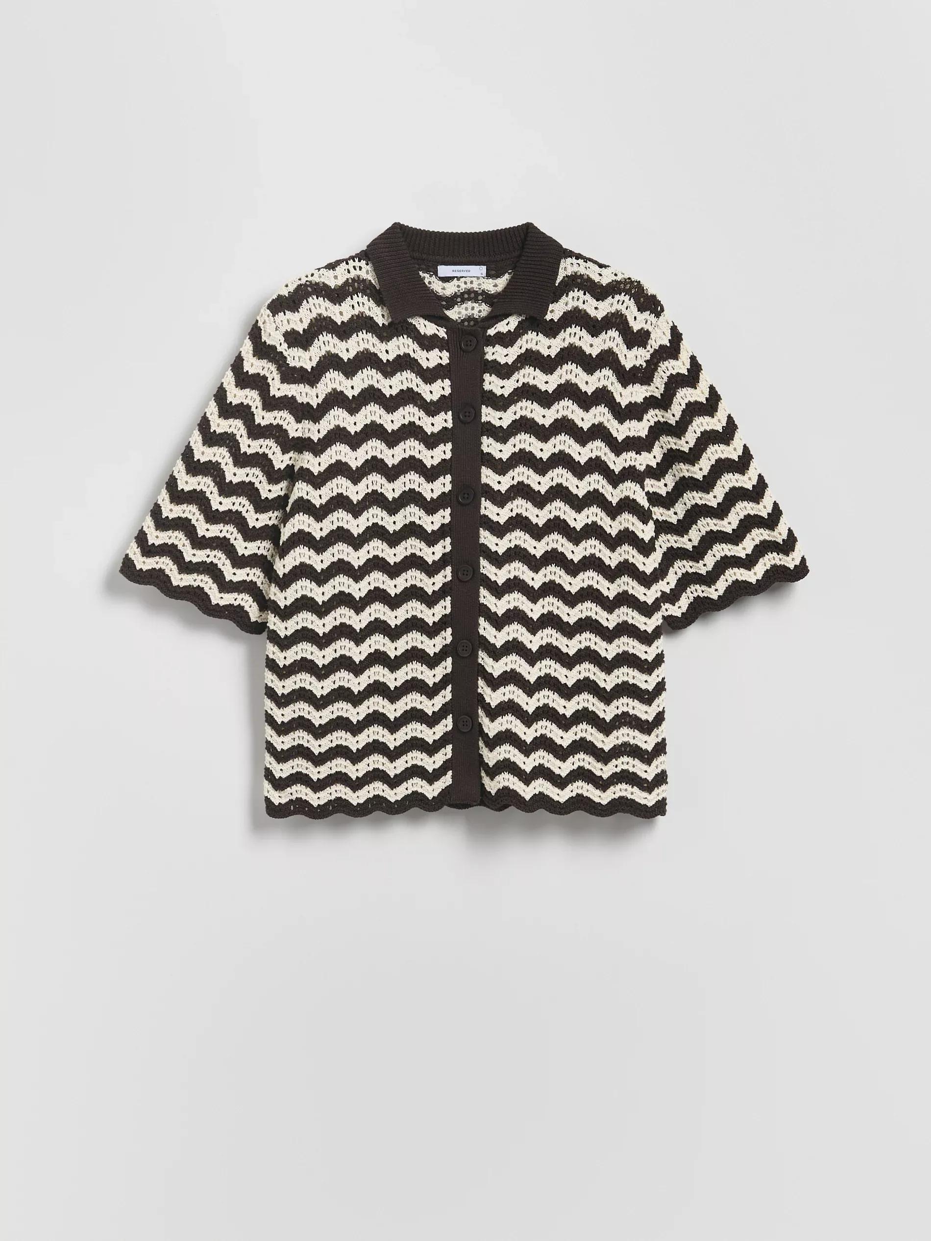 Brown Openwork Cardigan With Collar, , large image number 4