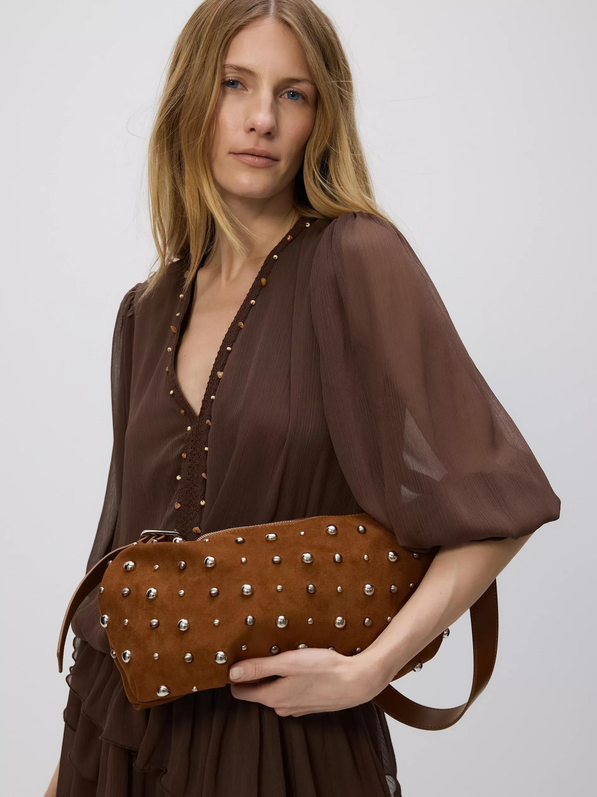 Brown Shoulder Bag With Stud Details, Brown, large image number 1