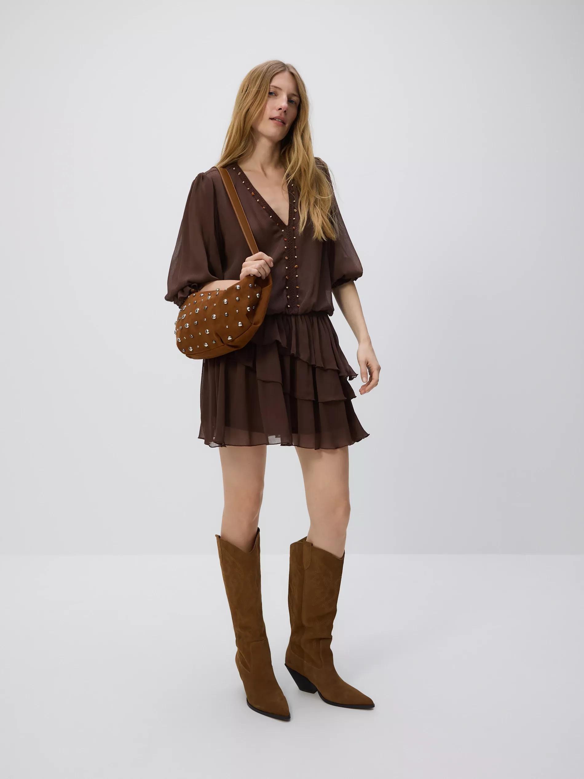 Brown Shoulder Bag With Stud Details, Brown, large image number 2