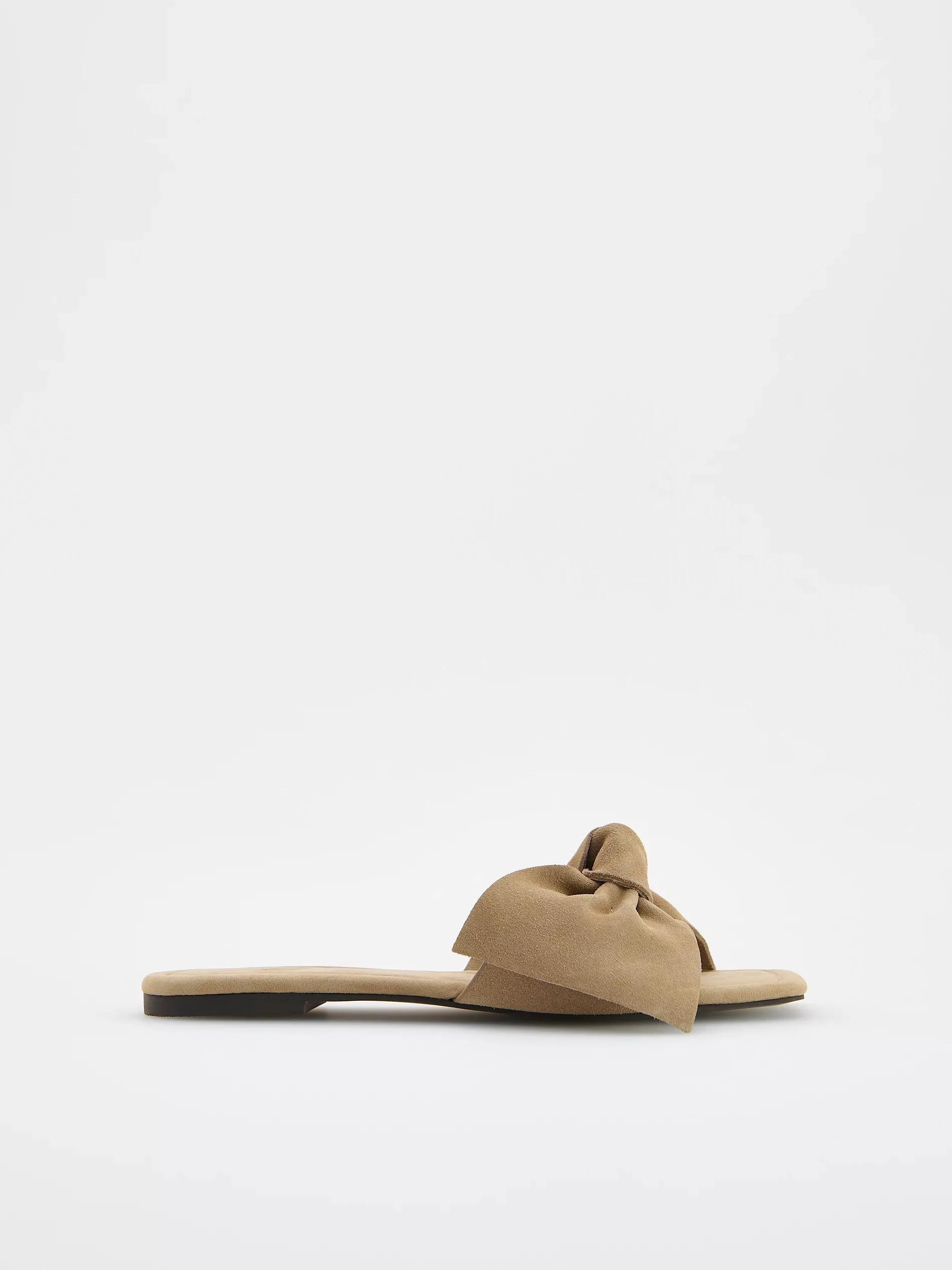 Beige Suede Slides With Bow, Beige, large image number 0