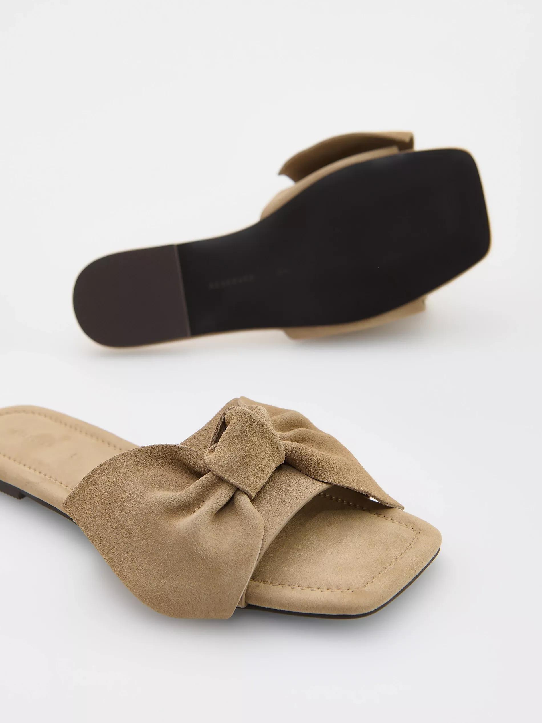 Beige Suede Slides With Bow, Beige, large image number 3