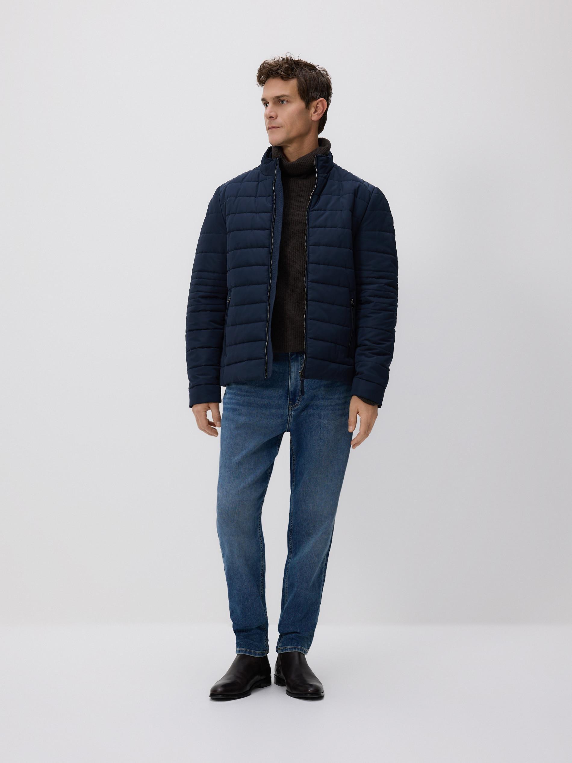 Navy Quilted Biker Jacket, Navy, medium