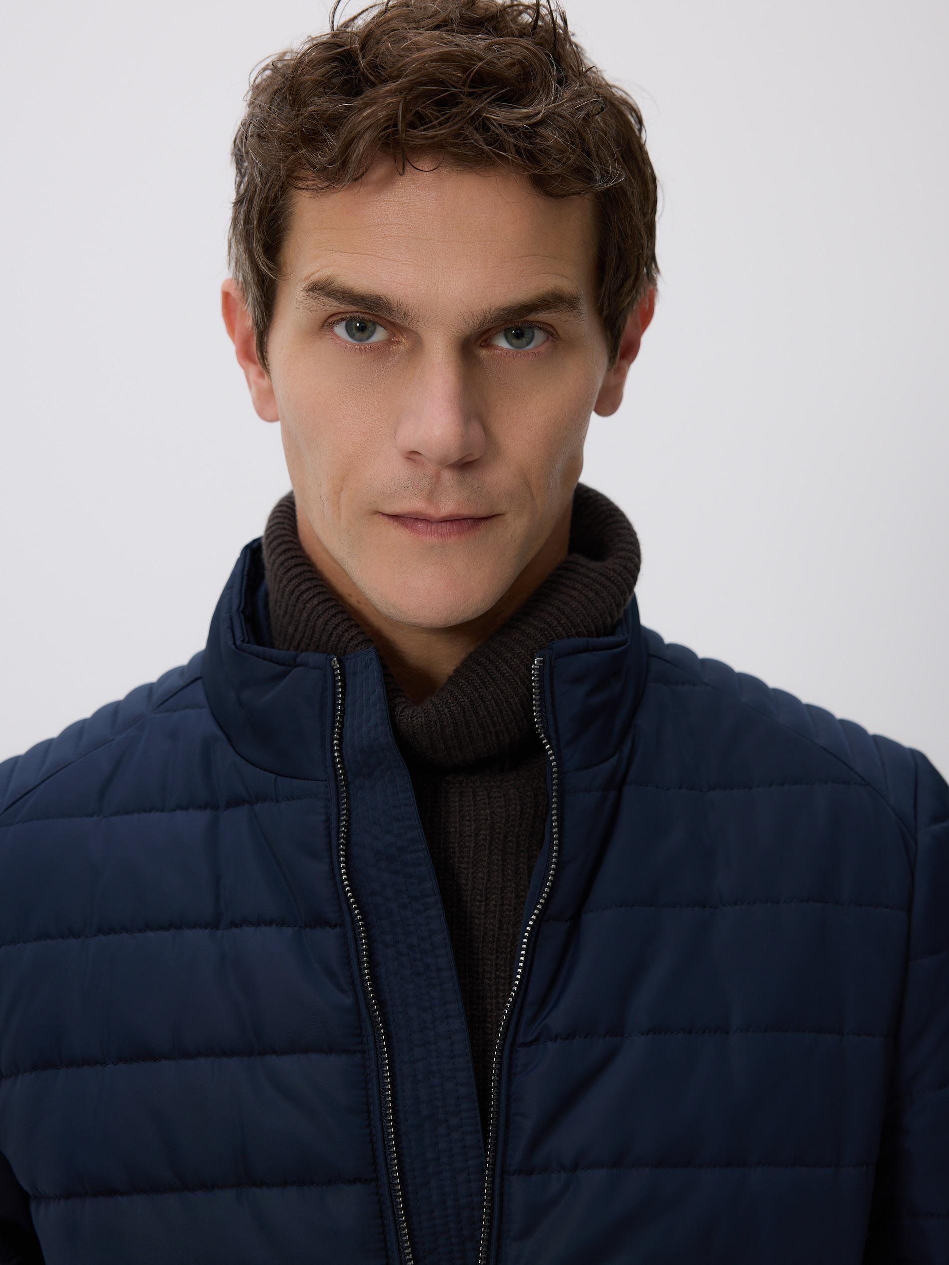 Navy Quilted Biker Jacket, Navy, medium