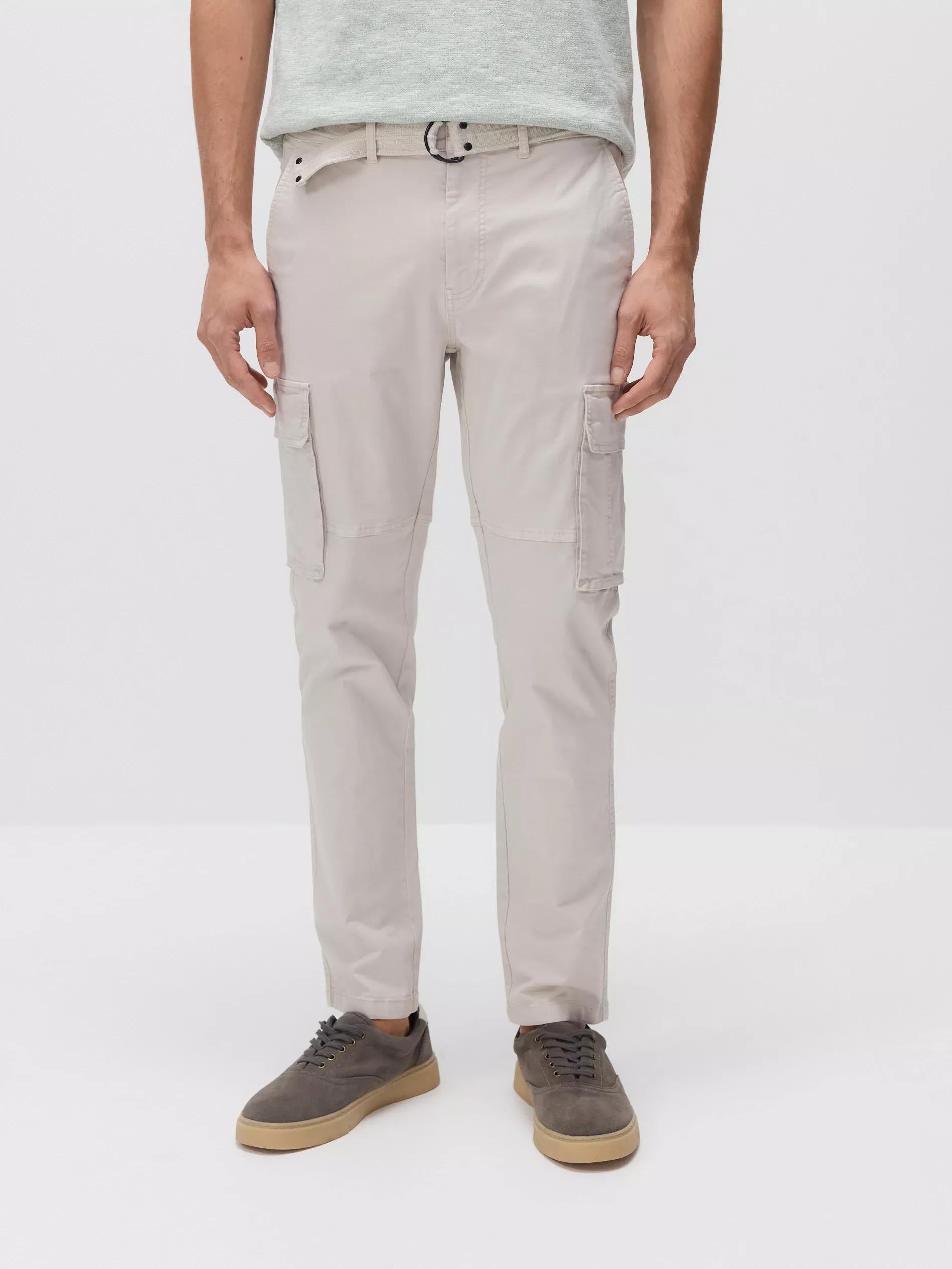 Beige Slim Cargo Trousers With Belt, , large image number 2