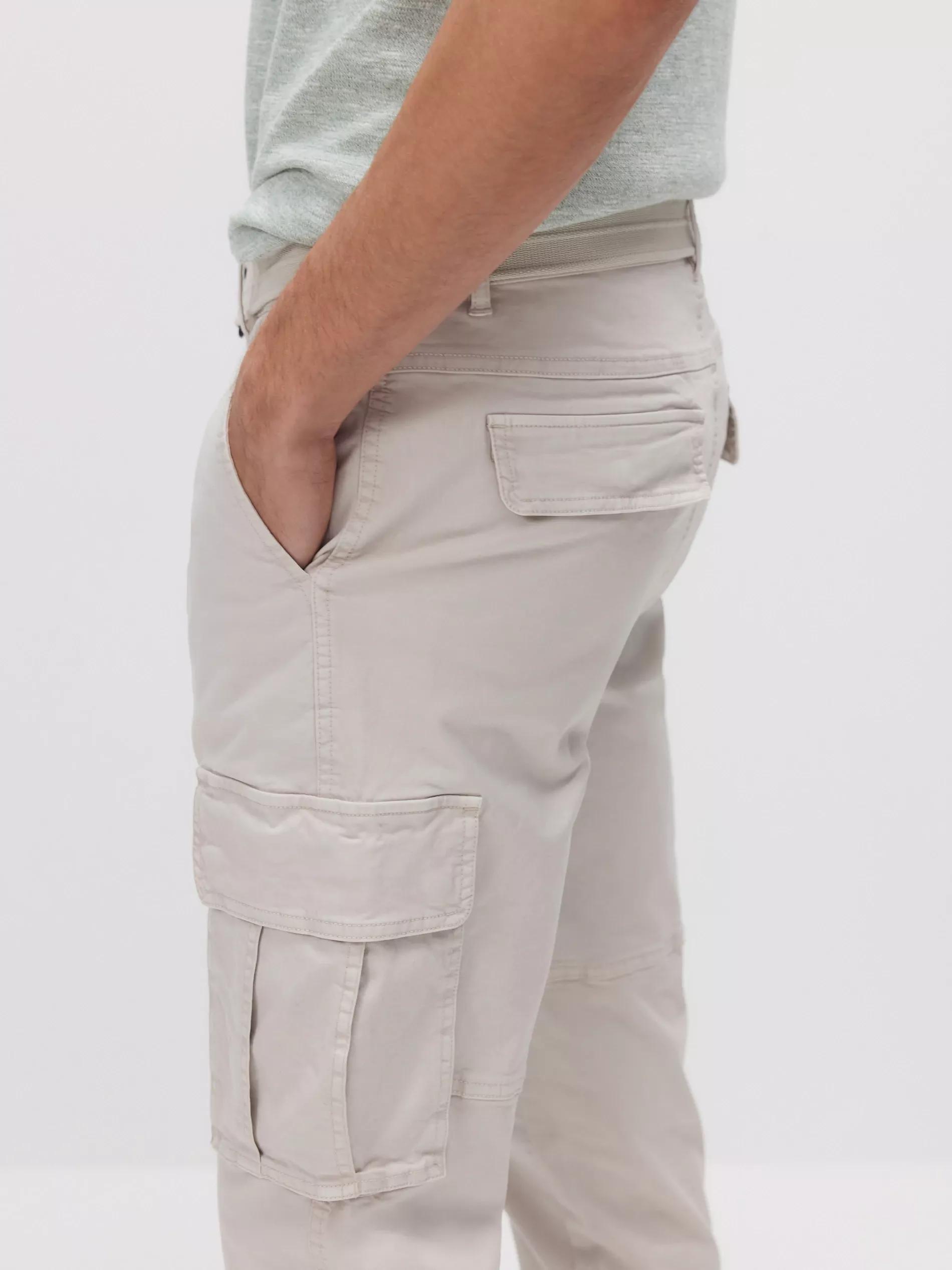Beige Slim Cargo Trousers With Belt, , large image number 3