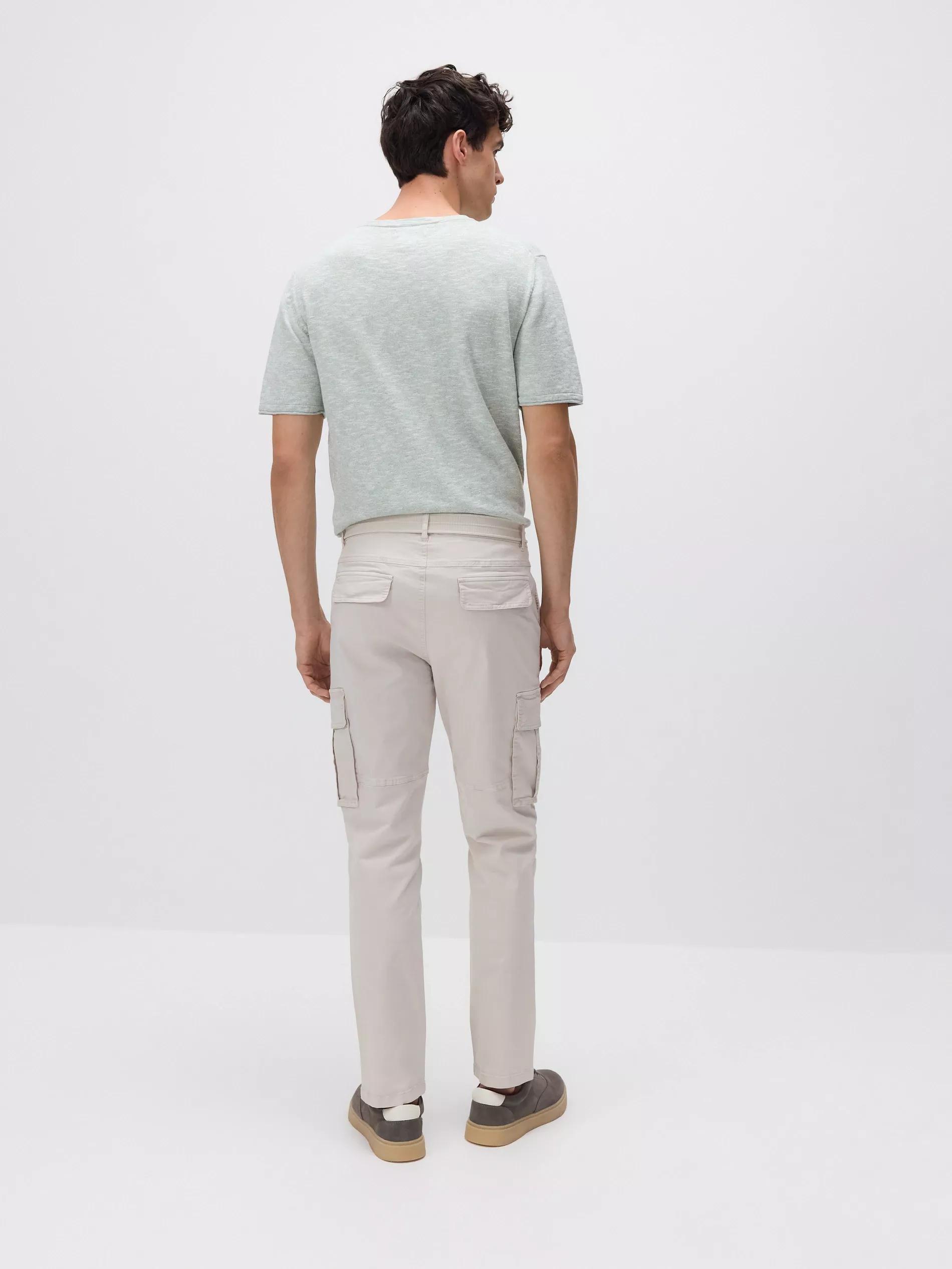 Beige Slim Cargo Trousers With Belt, , large image number 4