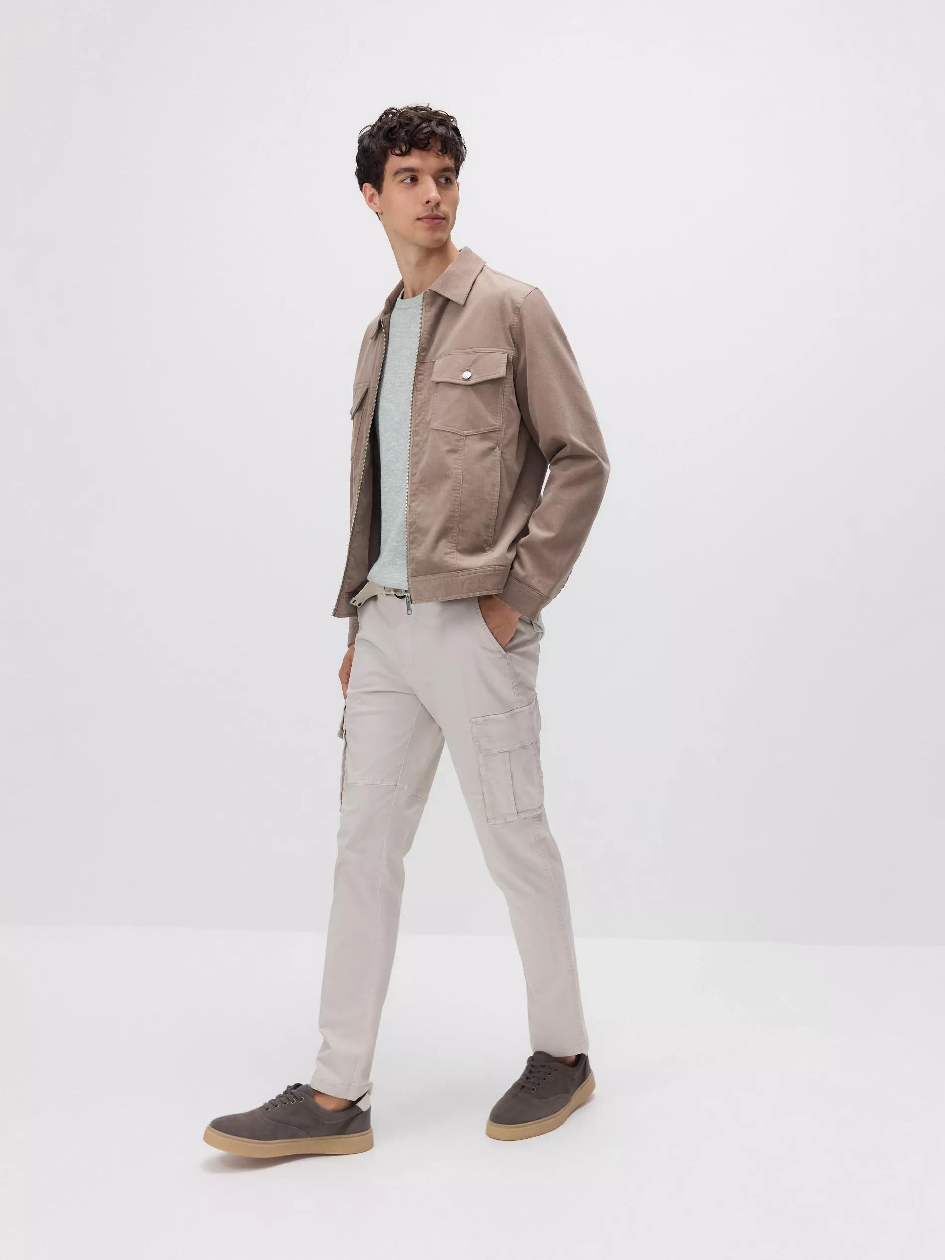 Beige Slim Cargo Trousers With Belt, , large image number 5