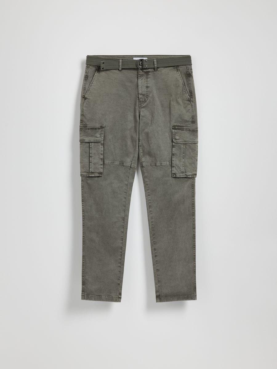Green Slim Fit Cargo Pants With Belt, , large image number 0