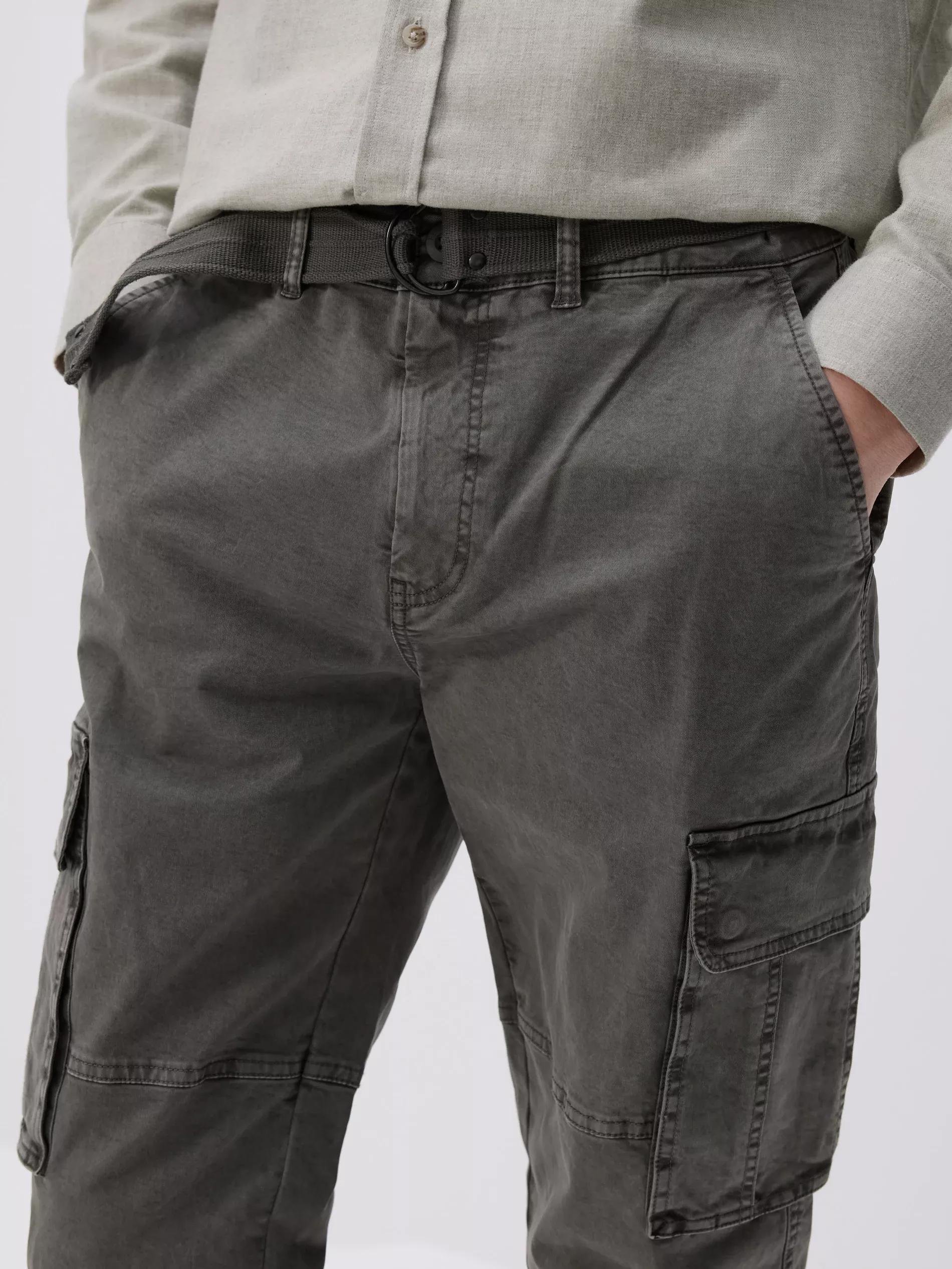 Green Slim Fit Cargo Pants With Belt, Khaki, large image number 2