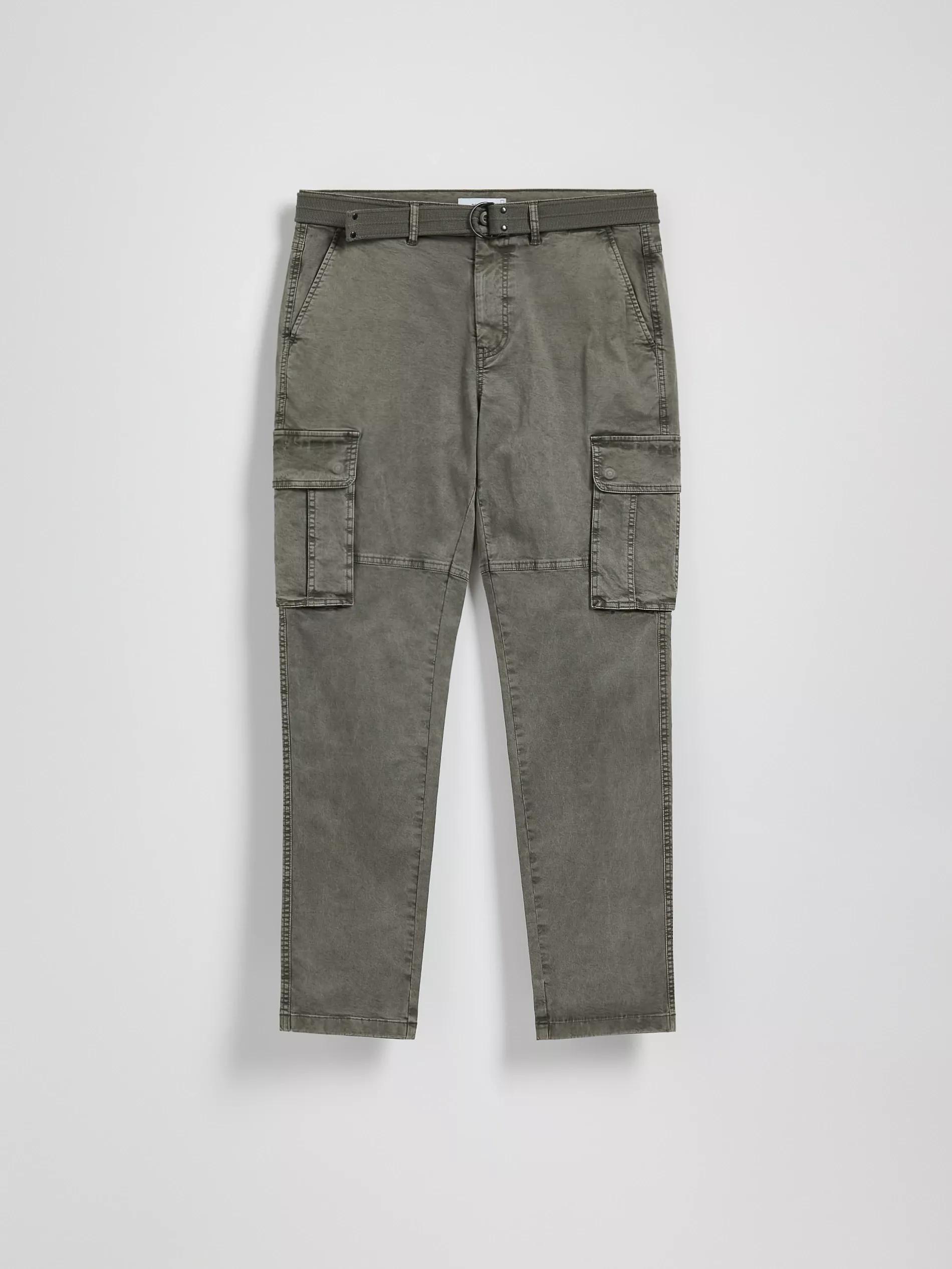 Green Slim Fit Cargo Pants With Belt, Khaki, large image number 4