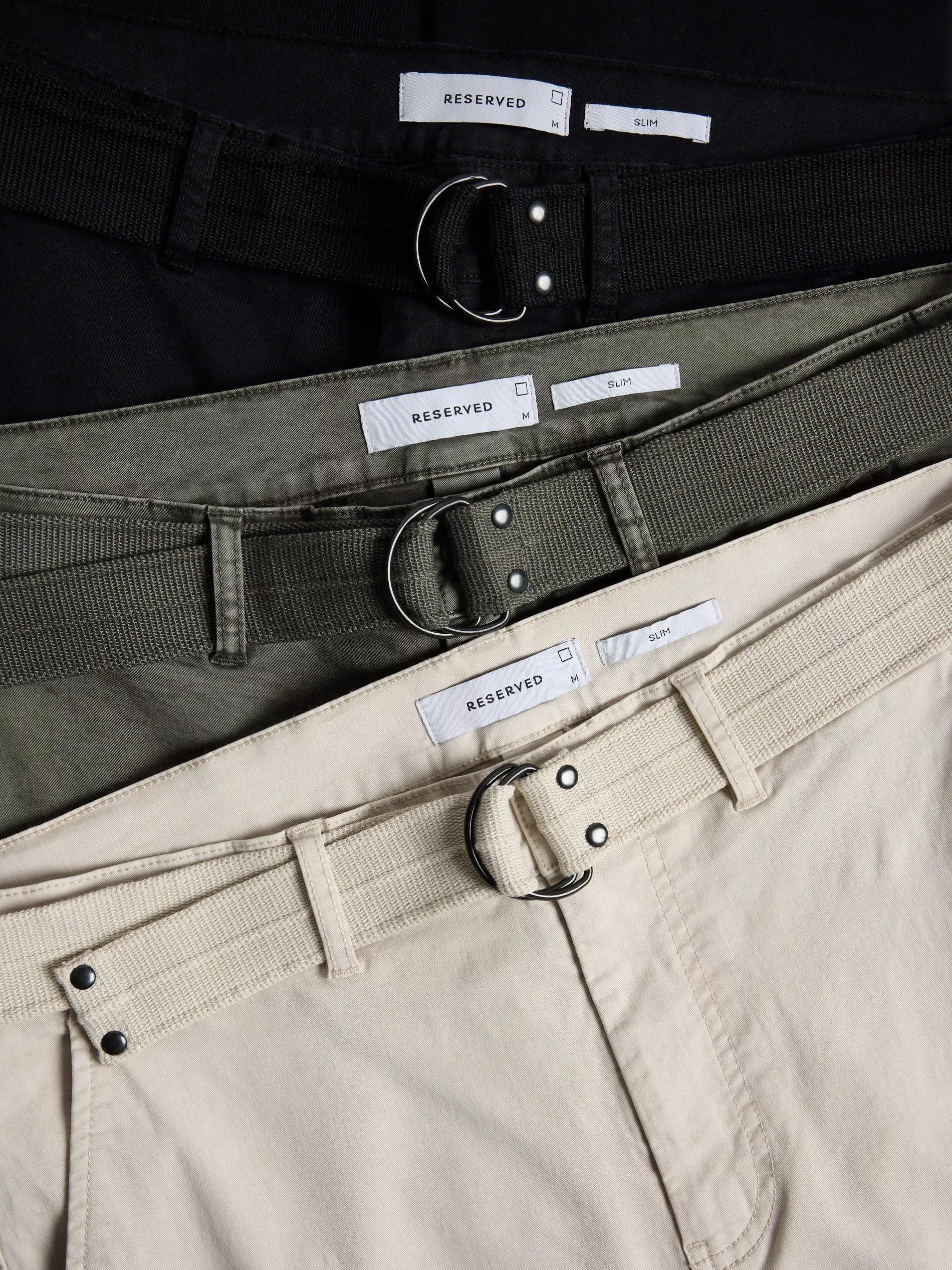 Green Slim Fit Cargo Pants With Belt, Khaki, large image number 5